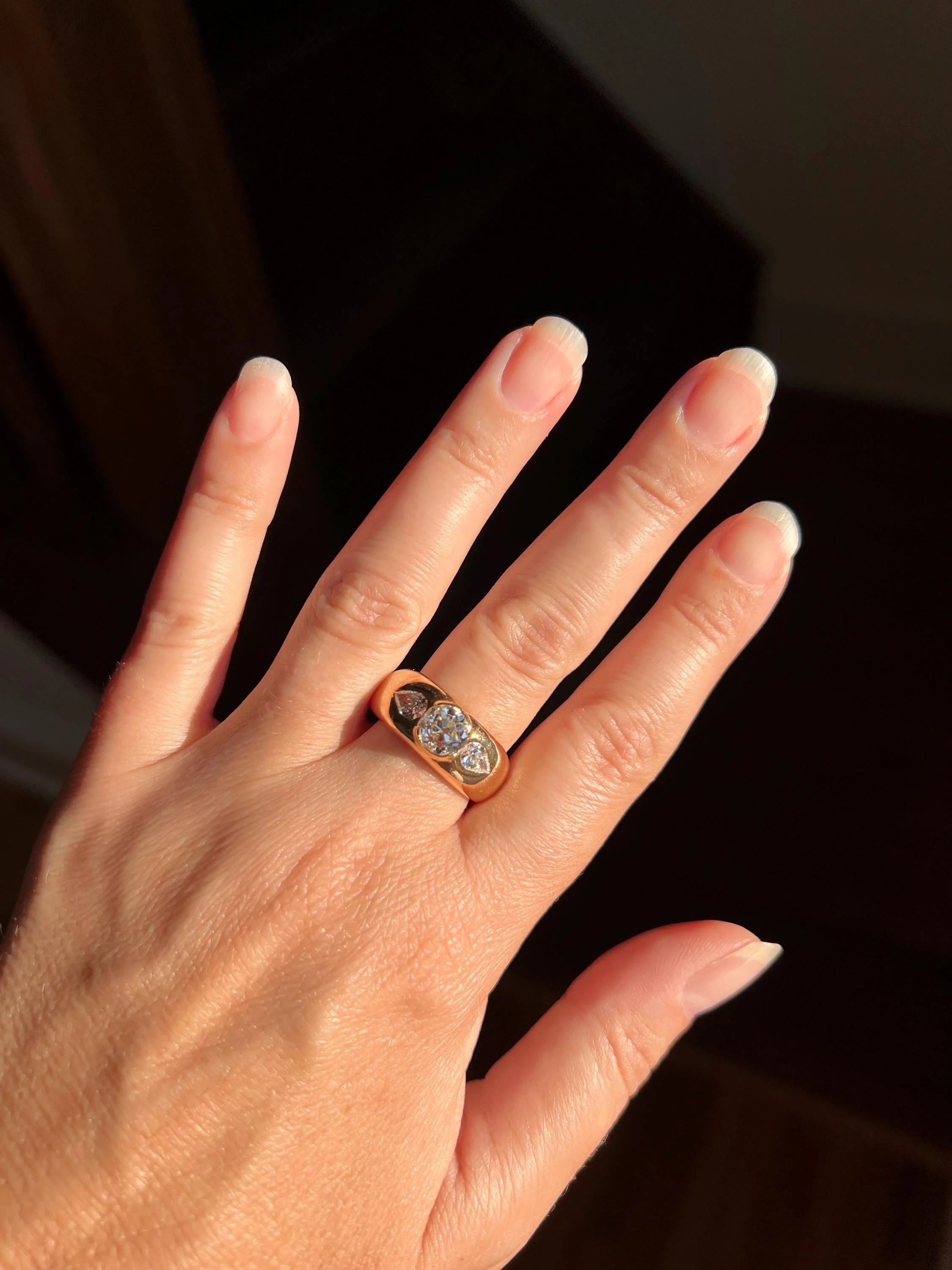 Chunky 1.75 Carat Old Mine Cut DIAMOND Pear Gypsy Ring 10g 18k Gold HEAVY Vintage Stacker 9mm Wide Gypsy Band - Image 7