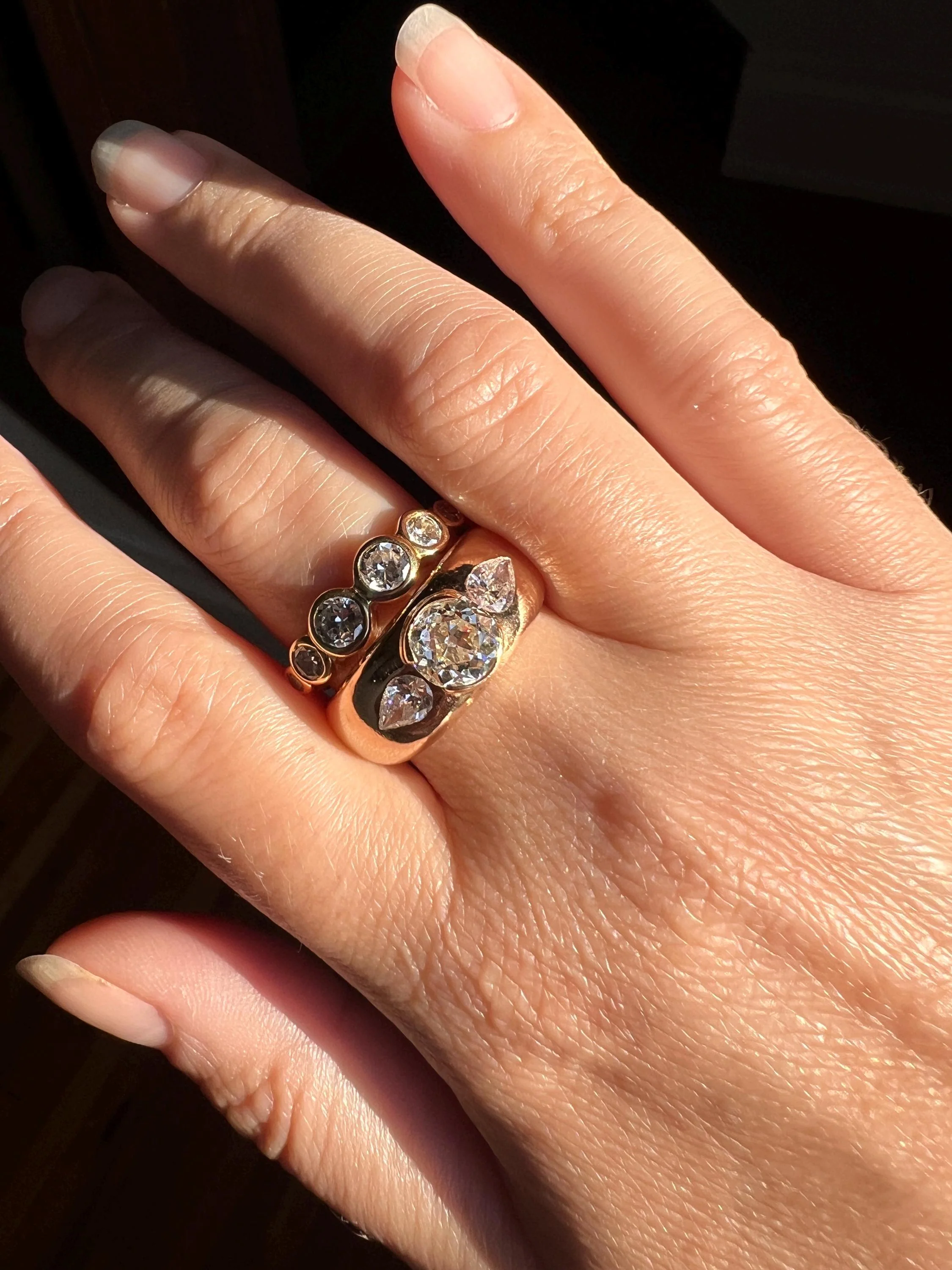 Chunky 1.75 Carat Old Mine Cut DIAMOND Pear Gypsy Ring 10g 18k Gold HEAVY Vintage Stacker 9mm Wide Gypsy Band - Image 8