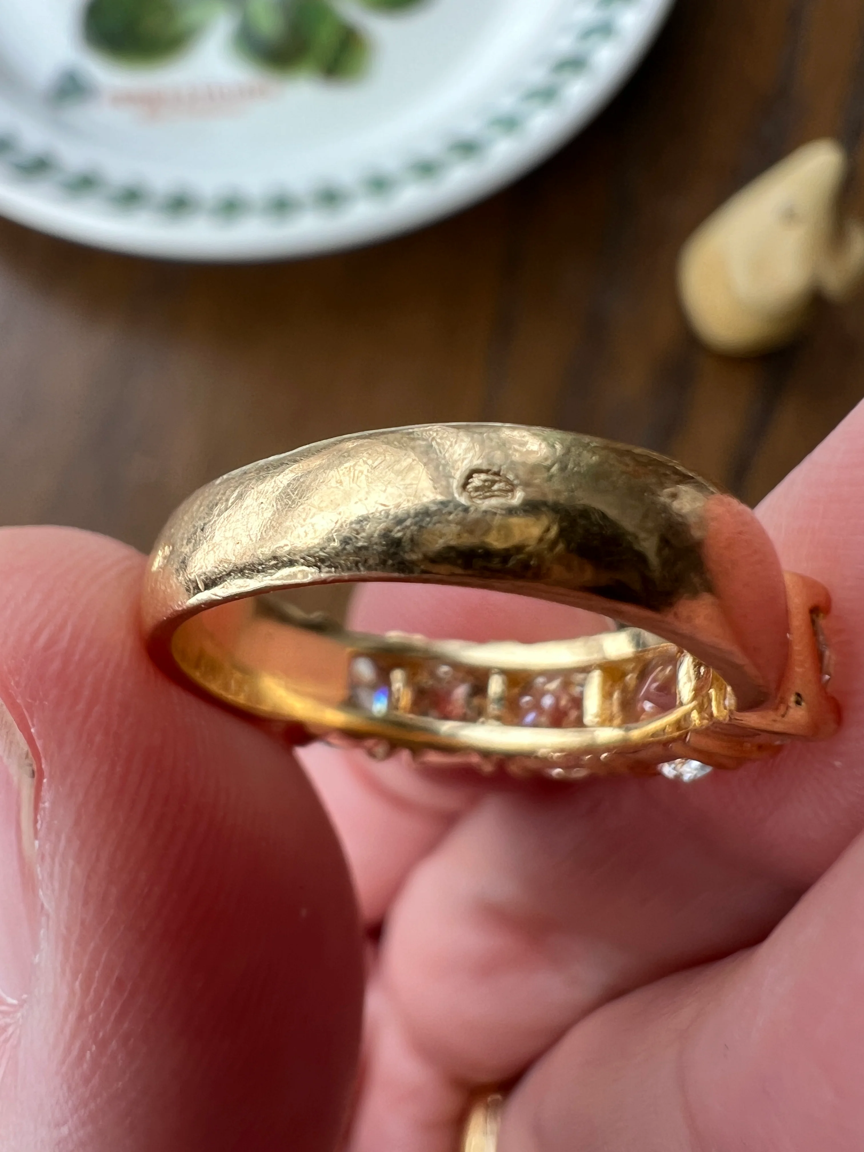 Chunky 2 1/2 Carat Old Mine Cut Antique DIAMOND Five Stone Band Line Ring 18k Gold French Vintage Setting Stacker - Image 12