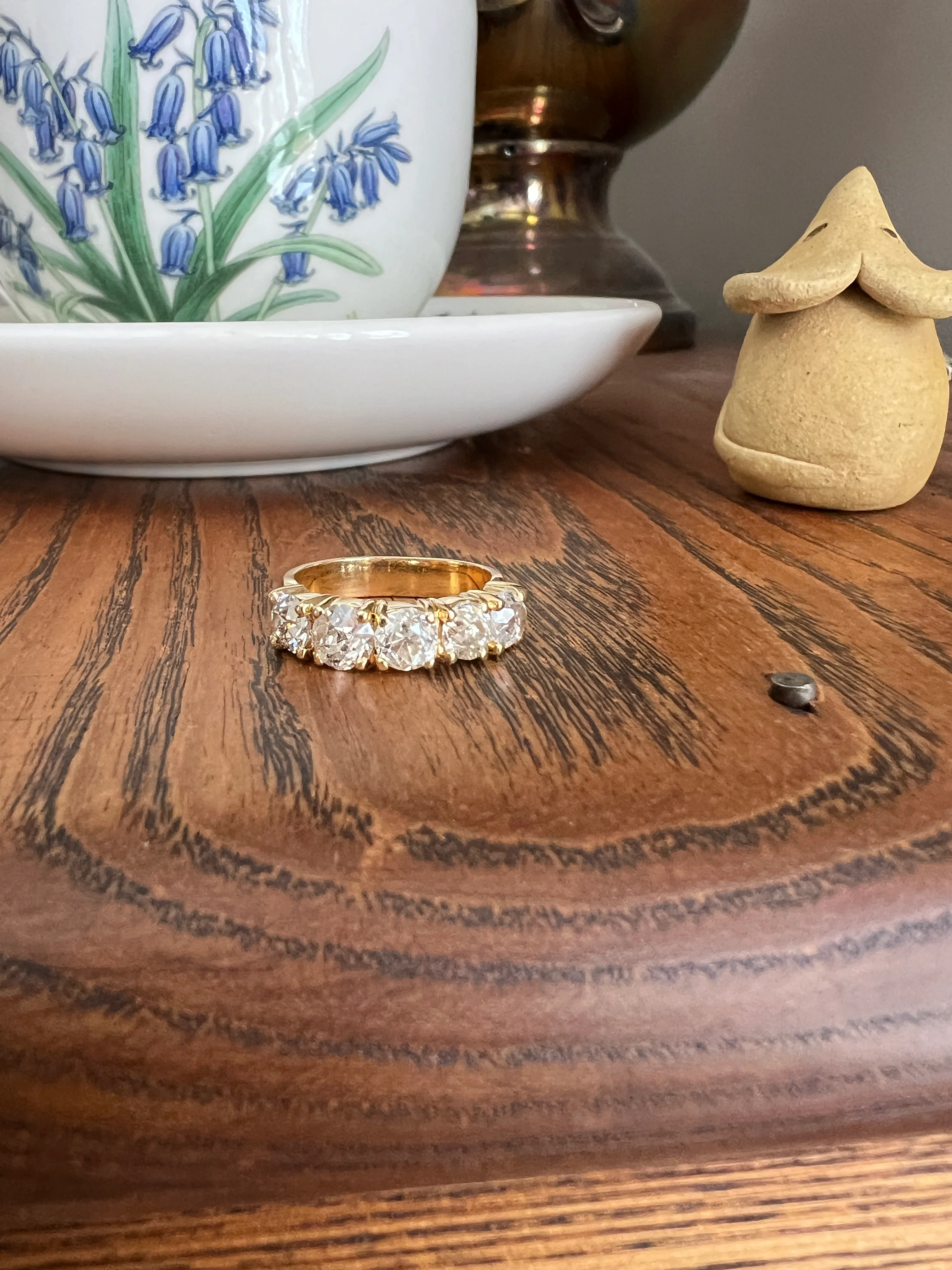 Chunky 2 1/2 Carat Old Mine Cut Antique DIAMOND Five Stone Band Line Ring 18k Gold French Vintage Setting Stacker - Image 15