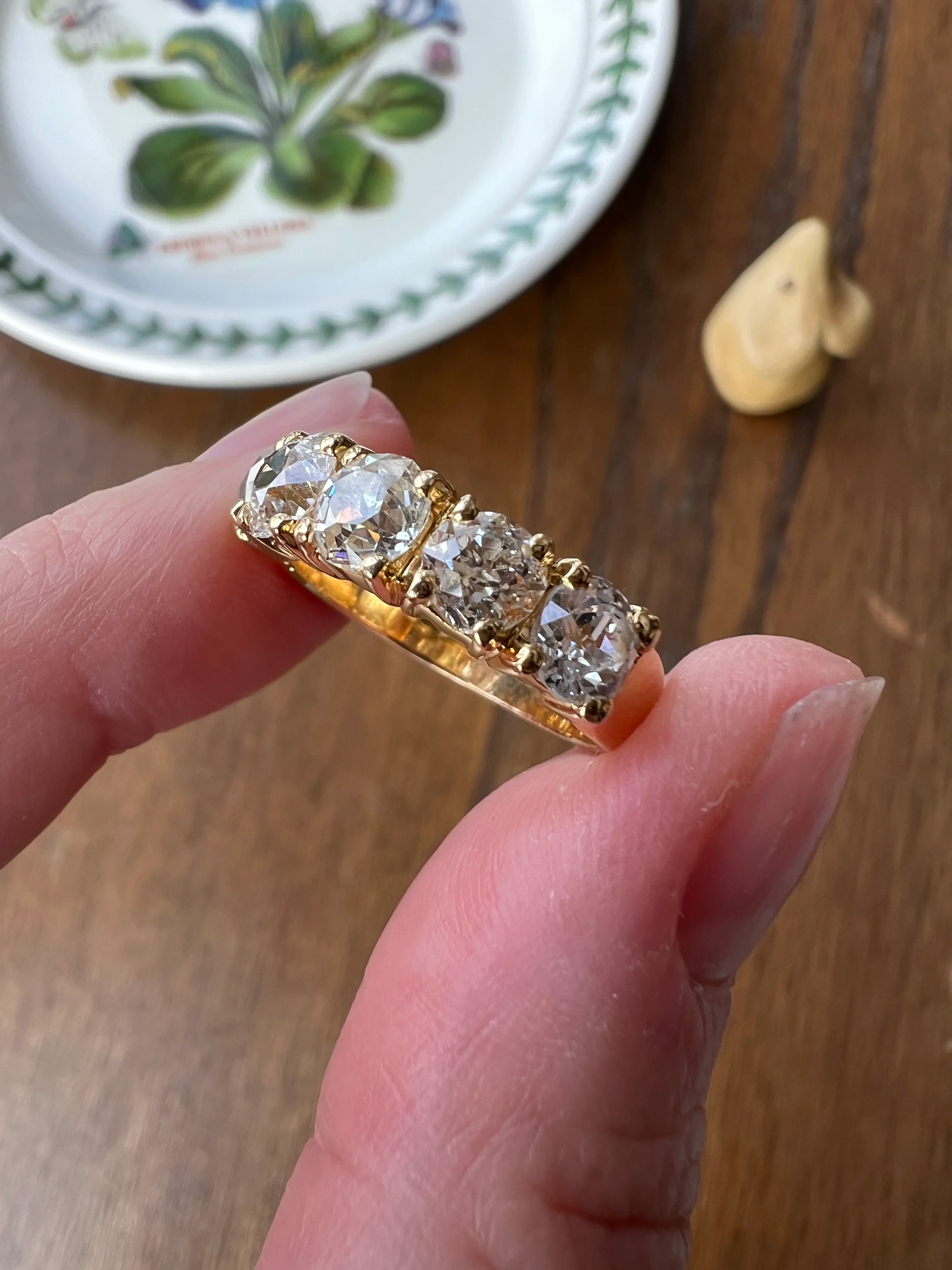 Chunky 2 1/2 Carat Old Mine Cut Antique DIAMOND Five Stone Band Line Ring 18k Gold French Vintage Setting Stacker - Image 17