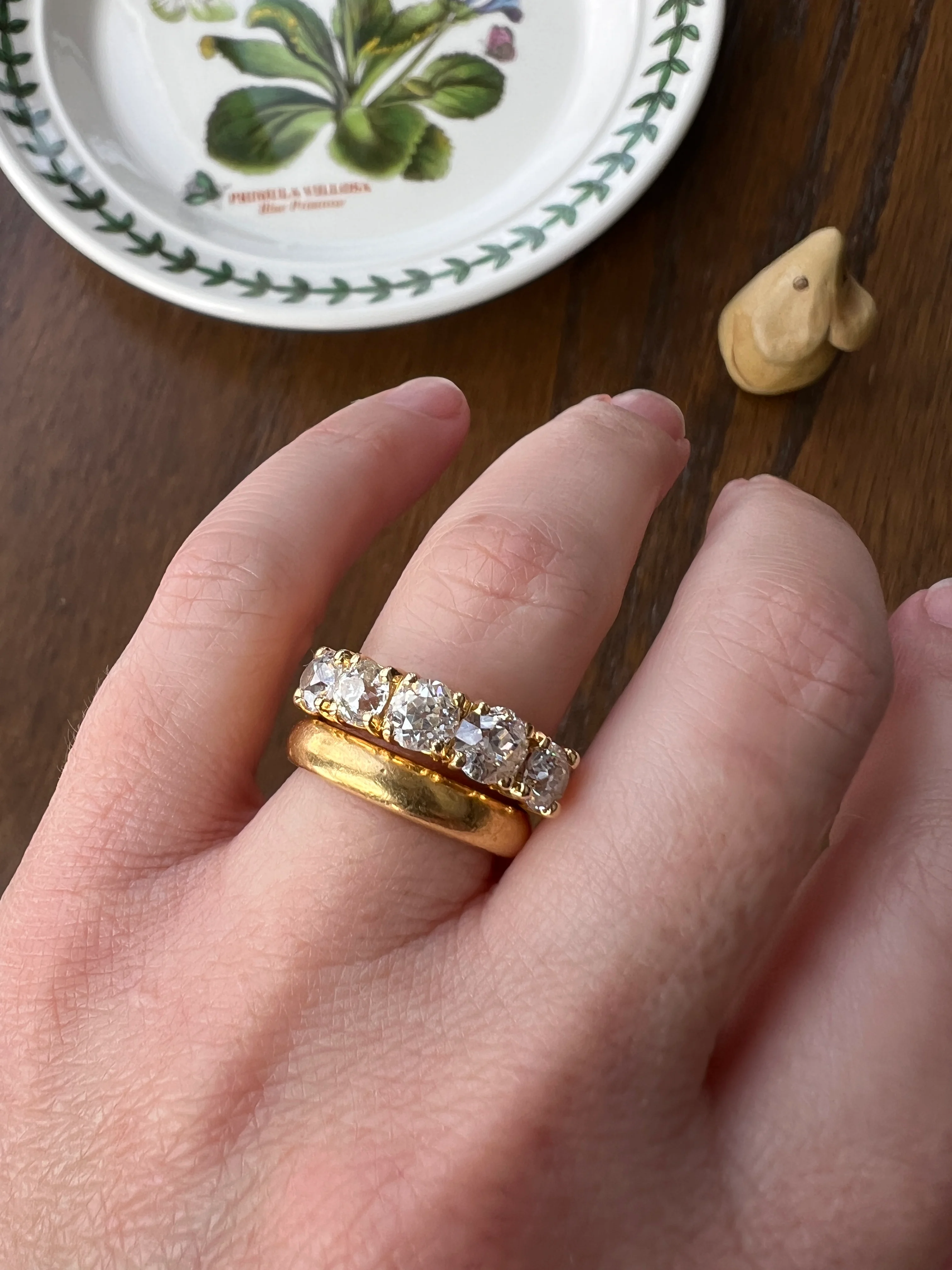 Chunky 2 1/2 Carat Old Mine Cut Antique DIAMOND Five Stone Band Line Ring 18k Gold French Vintage Setting Stacker - Image 18