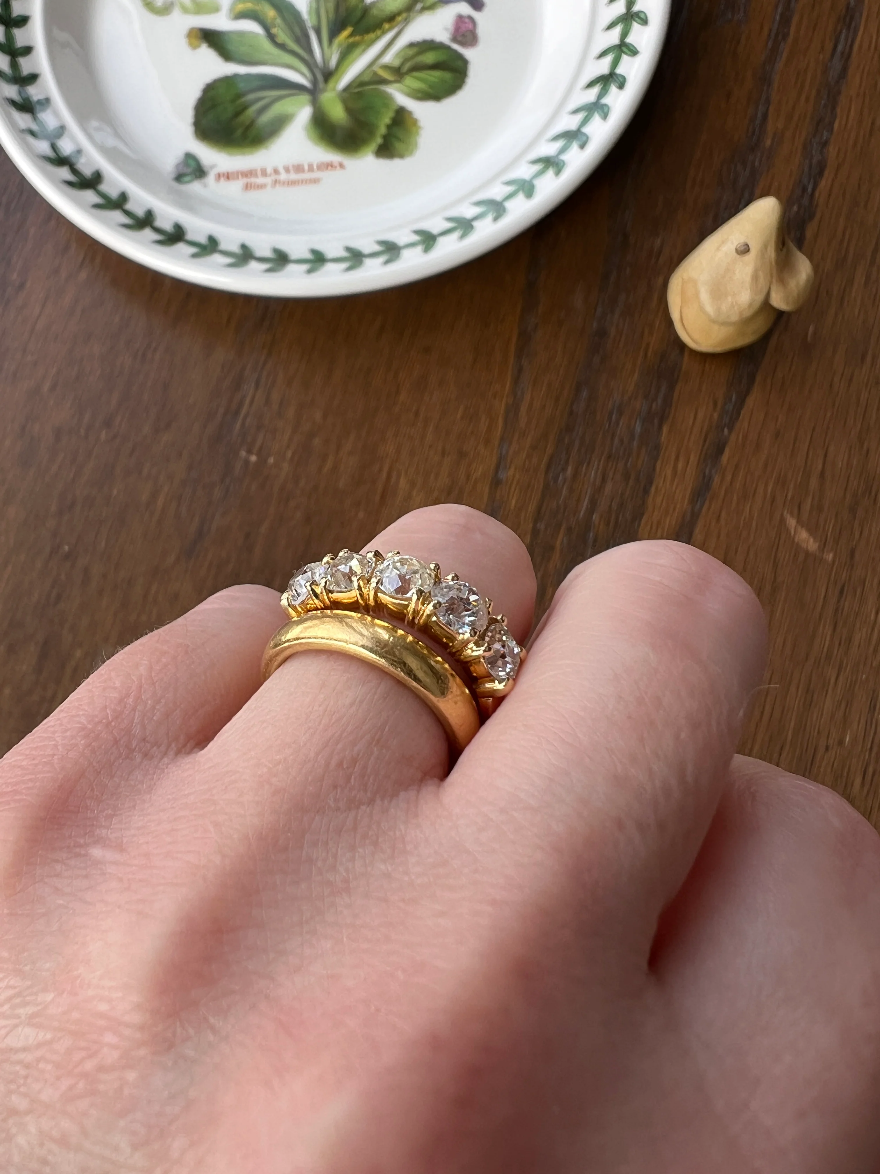 Chunky 2 1/2 Carat Old Mine Cut Antique DIAMOND Five Stone Band Line Ring 18k Gold French Vintage Setting Stacker - Image 20