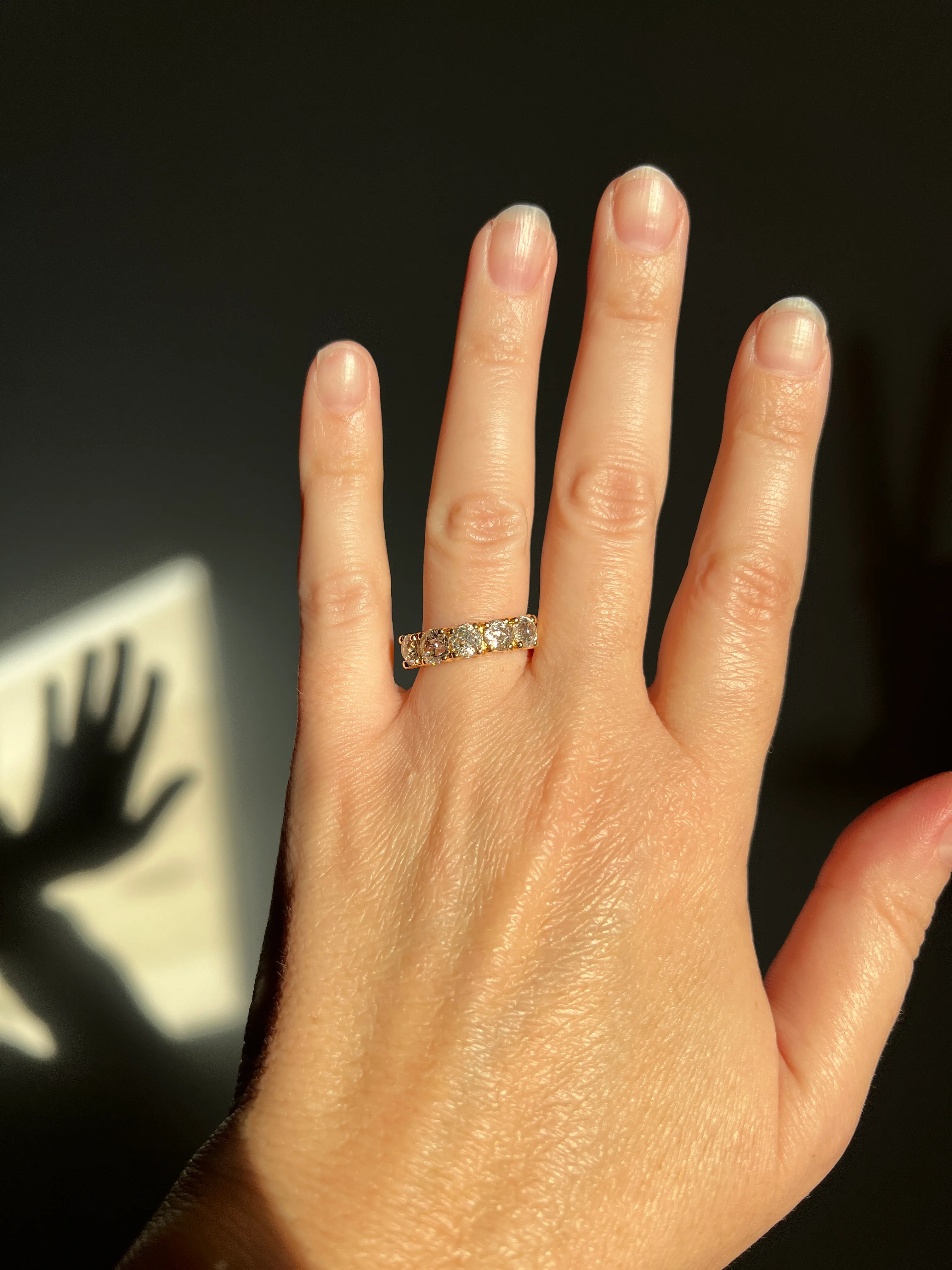 Chunky 2 1/2 Carat Old Mine Cut Antique DIAMOND Five Stone Band Line Ring 18k Gold French Vintage Setting Stacker - Image 21