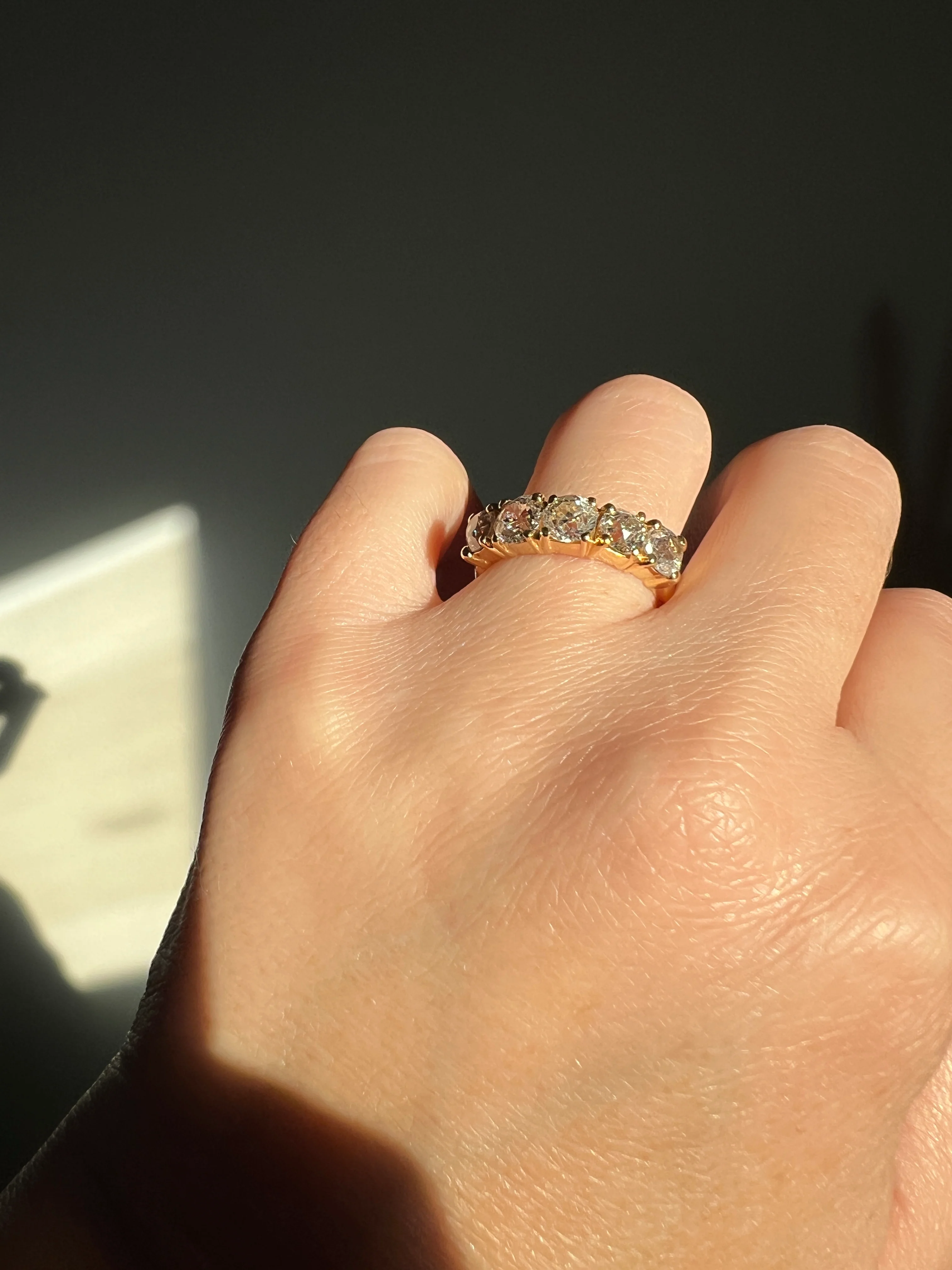 Chunky 2 1/2 Carat Old Mine Cut Antique DIAMOND Five Stone Band Line Ring 18k Gold French Vintage Setting Stacker - Image 22