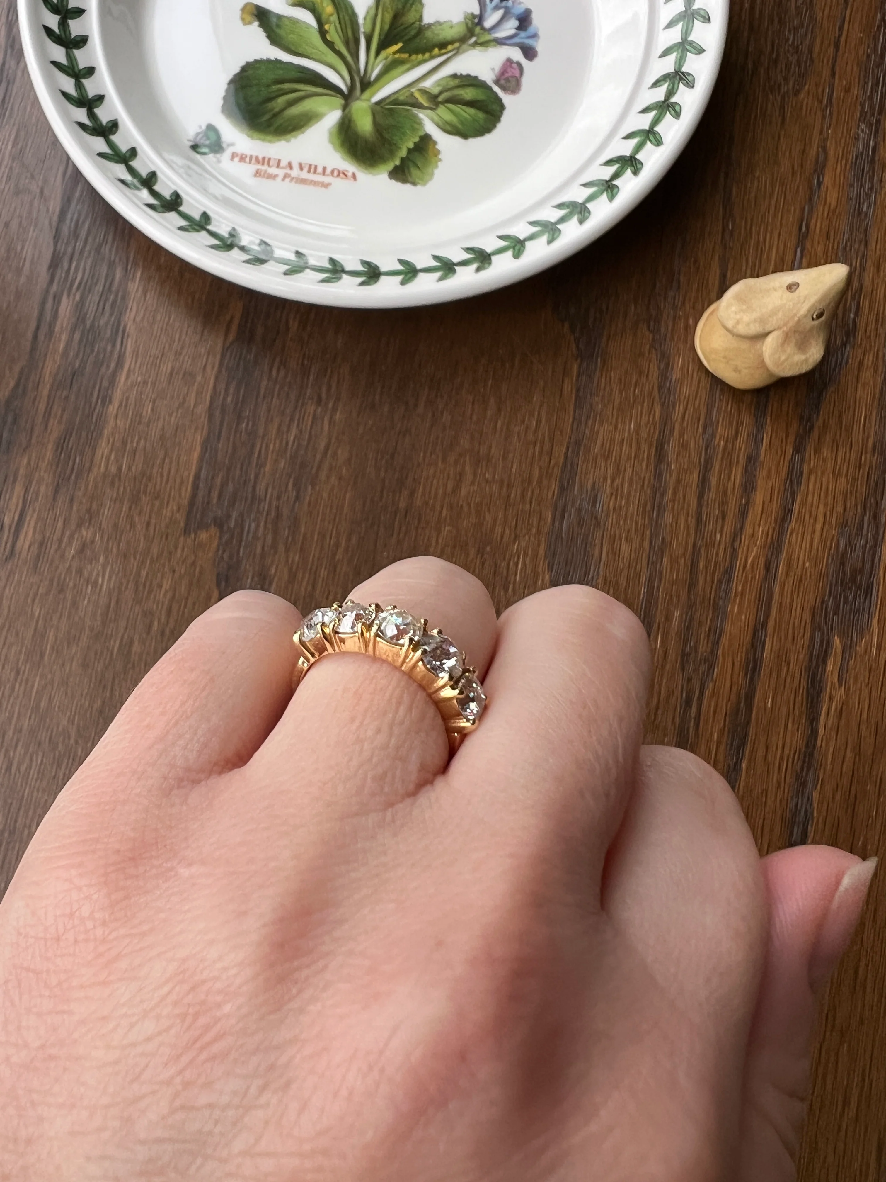 Chunky 2 1/2 Carat Old Mine Cut Antique DIAMOND Five Stone Band Line Ring 18k Gold French Vintage Setting Stacker - Image 24