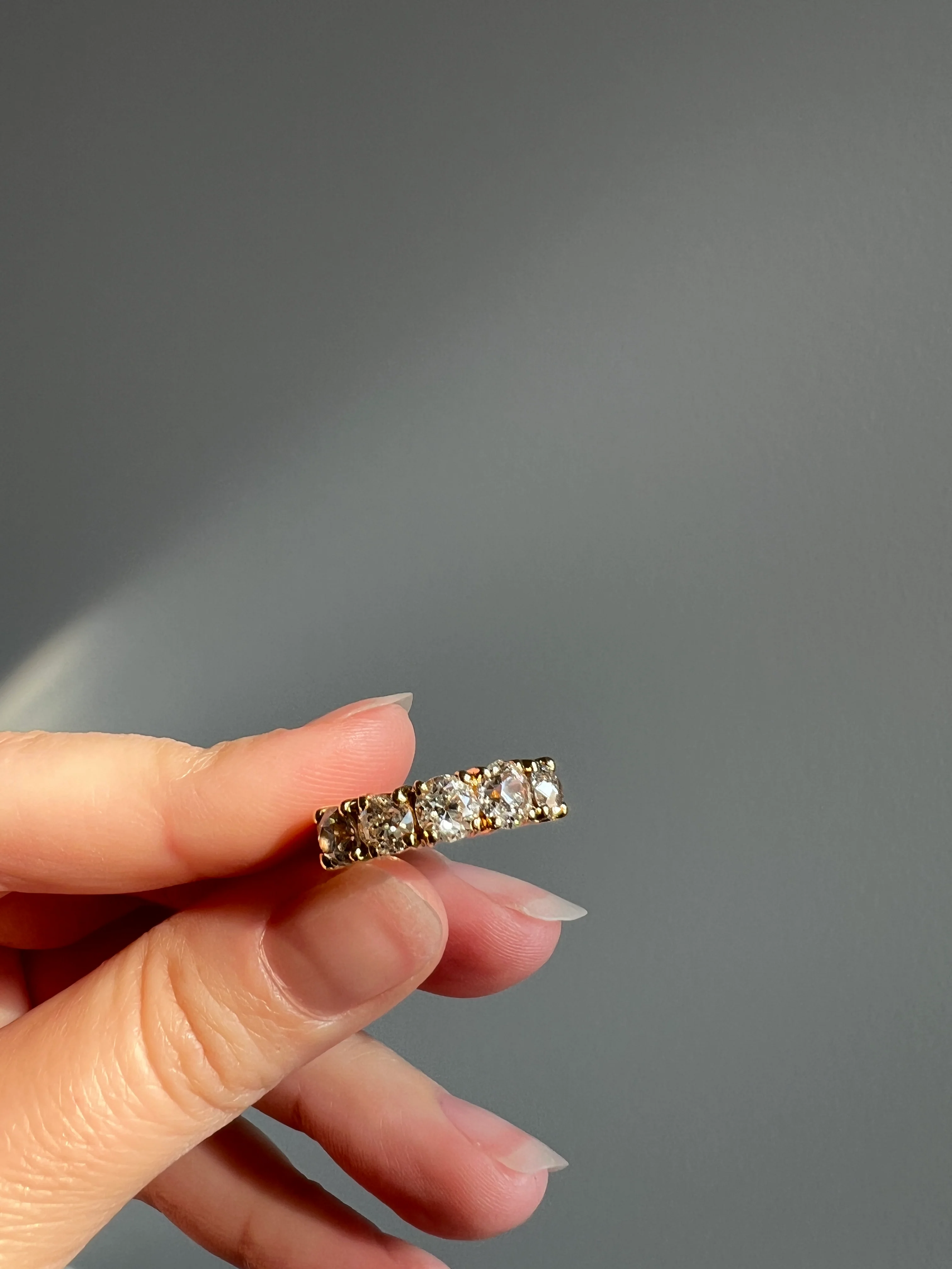 Chunky 2 1/2 Carat Old Mine Cut Antique DIAMOND Five Stone Band Line Ring 18k Gold French Vintage Setting Stacker - Image 25