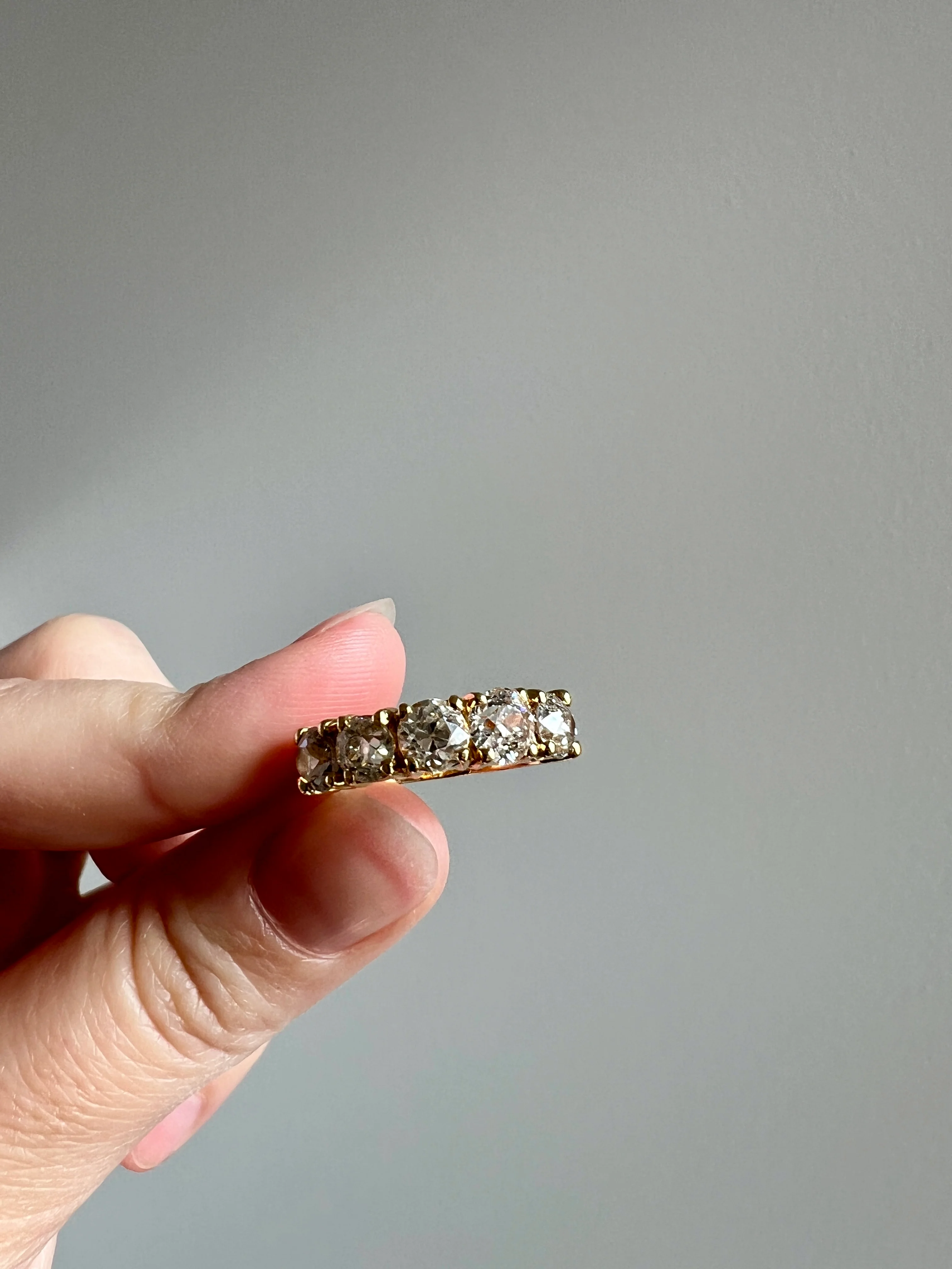 Chunky 2 1/2 Carat Old Mine Cut Antique DIAMOND Five Stone Band Line Ring 18k Gold French Vintage Setting Stacker - Image 26