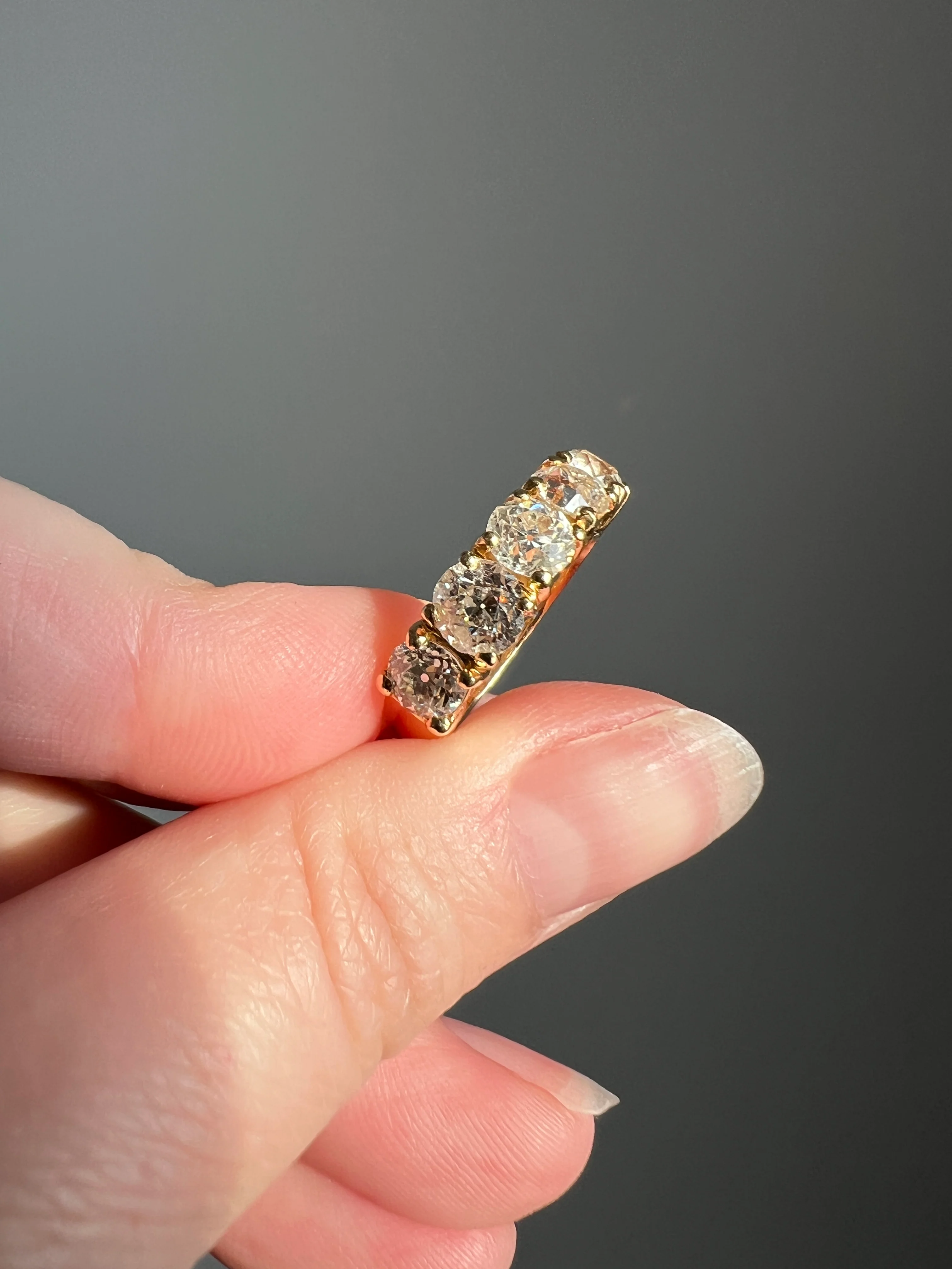 Chunky 2 1/2 Carat Old Mine Cut Antique DIAMOND Five Stone Band Line Ring 18k Gold French Vintage Setting Stacker - Image 27