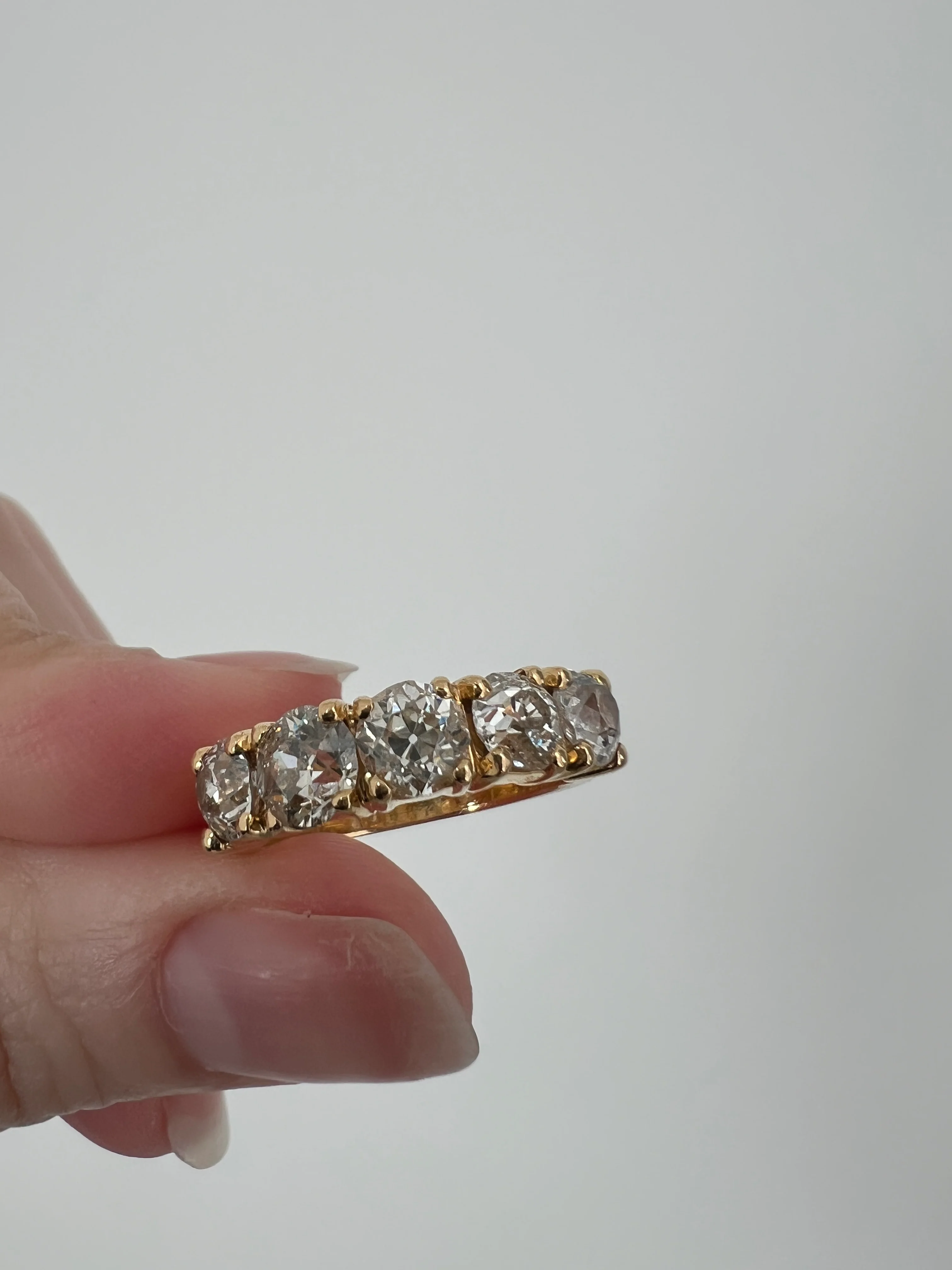 Chunky 2 1/2 Carat Old Mine Cut Antique DIAMOND Five Stone Band Line Ring 18k Gold French Vintage Setting Stacker - Image 28