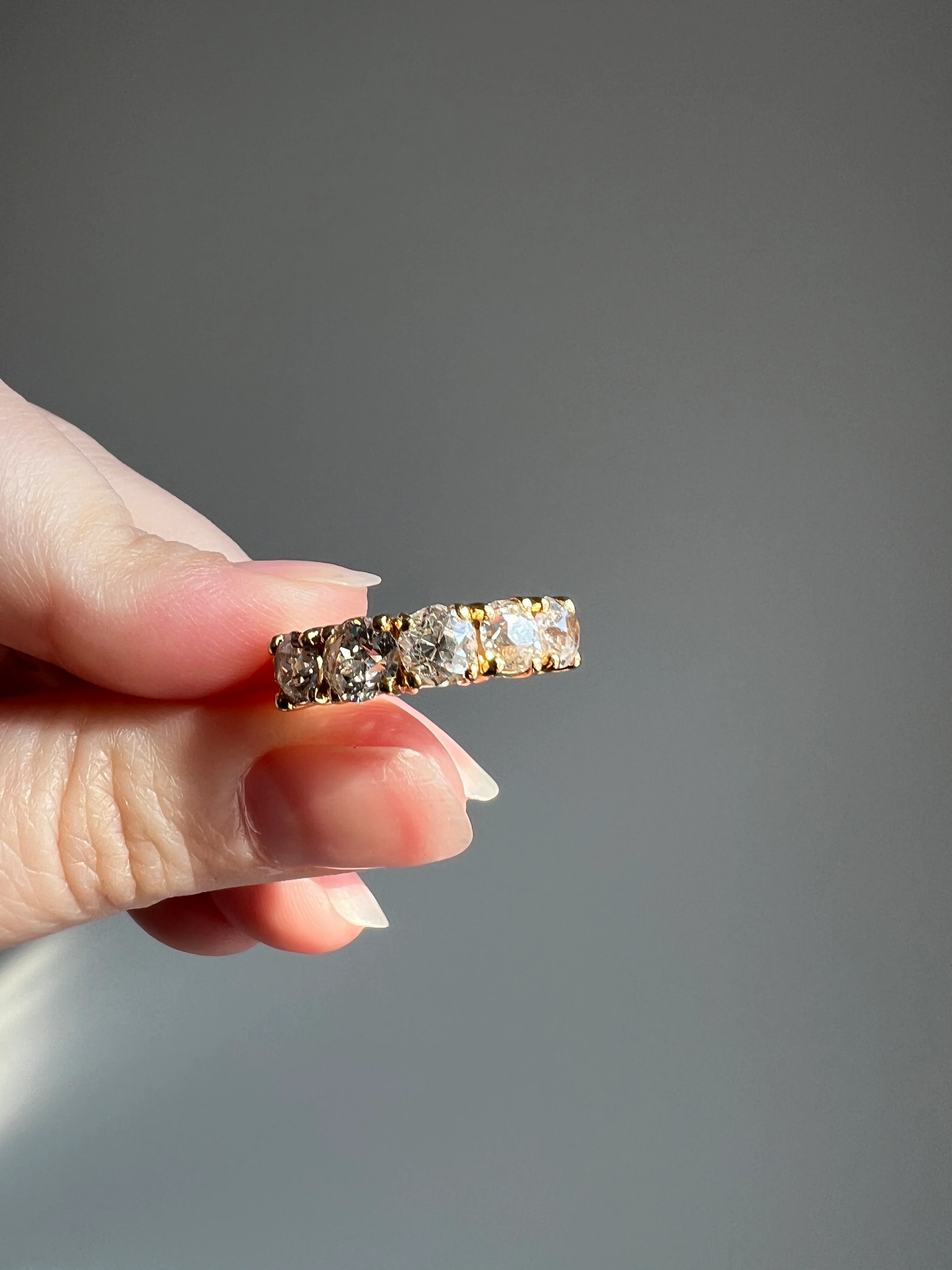 Chunky 2 1/2 Carat Old Mine Cut Antique DIAMOND Five Stone Band Line Ring 18k Gold French Vintage Setting Stacker - Image 29