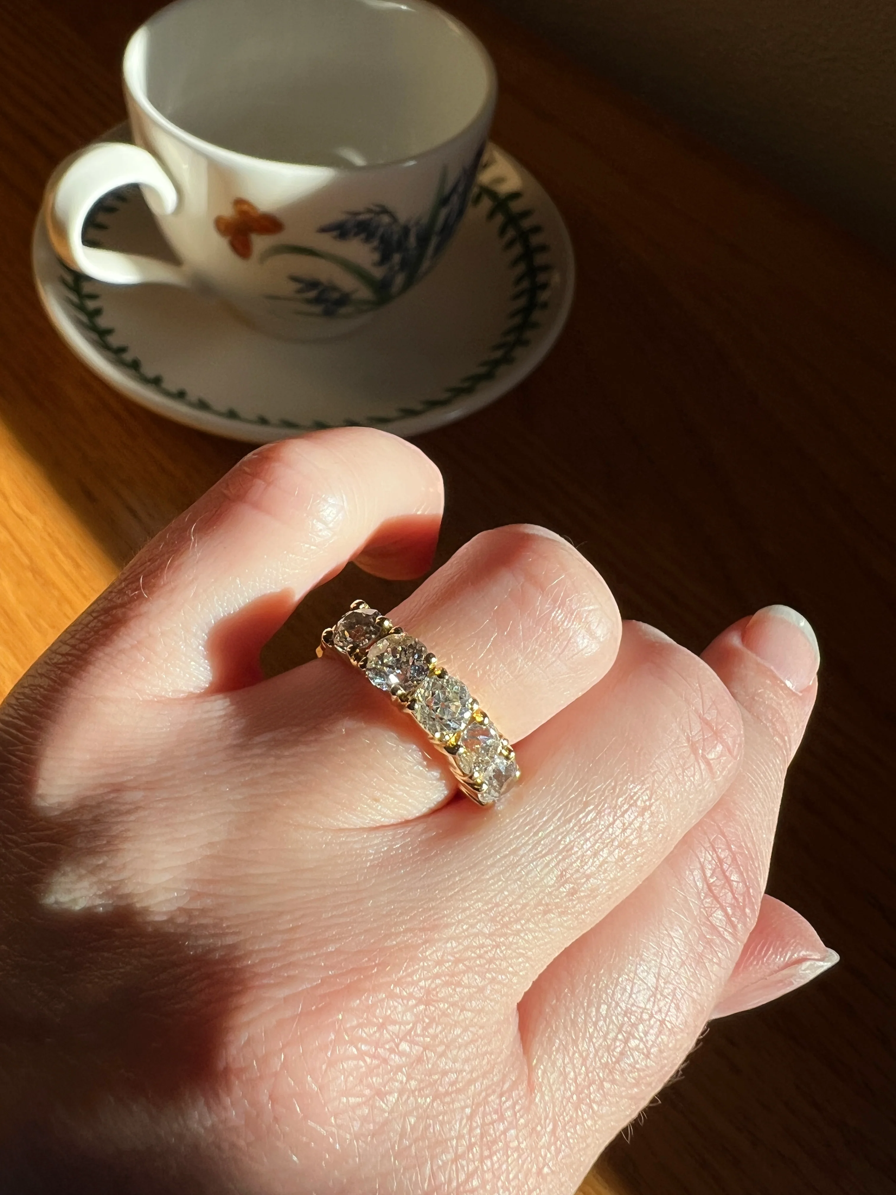 Chunky 2 1/2 Carat Old Mine Cut Antique DIAMOND Five Stone Band Line Ring 18k Gold French Vintage Setting Stacker - Image 30
