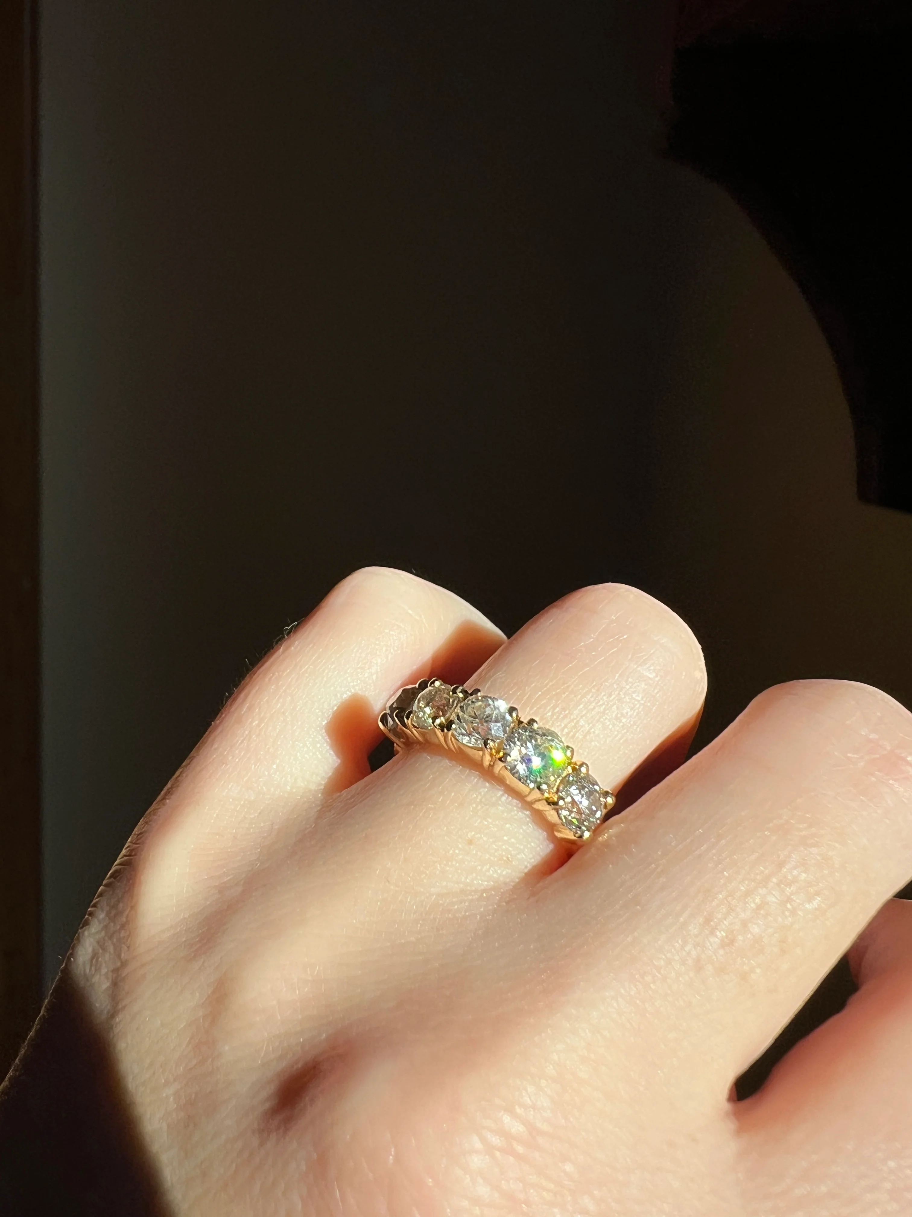 Chunky 2 1/2 Carat Old Mine Cut Antique DIAMOND Five Stone Band Line Ring 18k Gold French Vintage Setting Stacker - Image 31