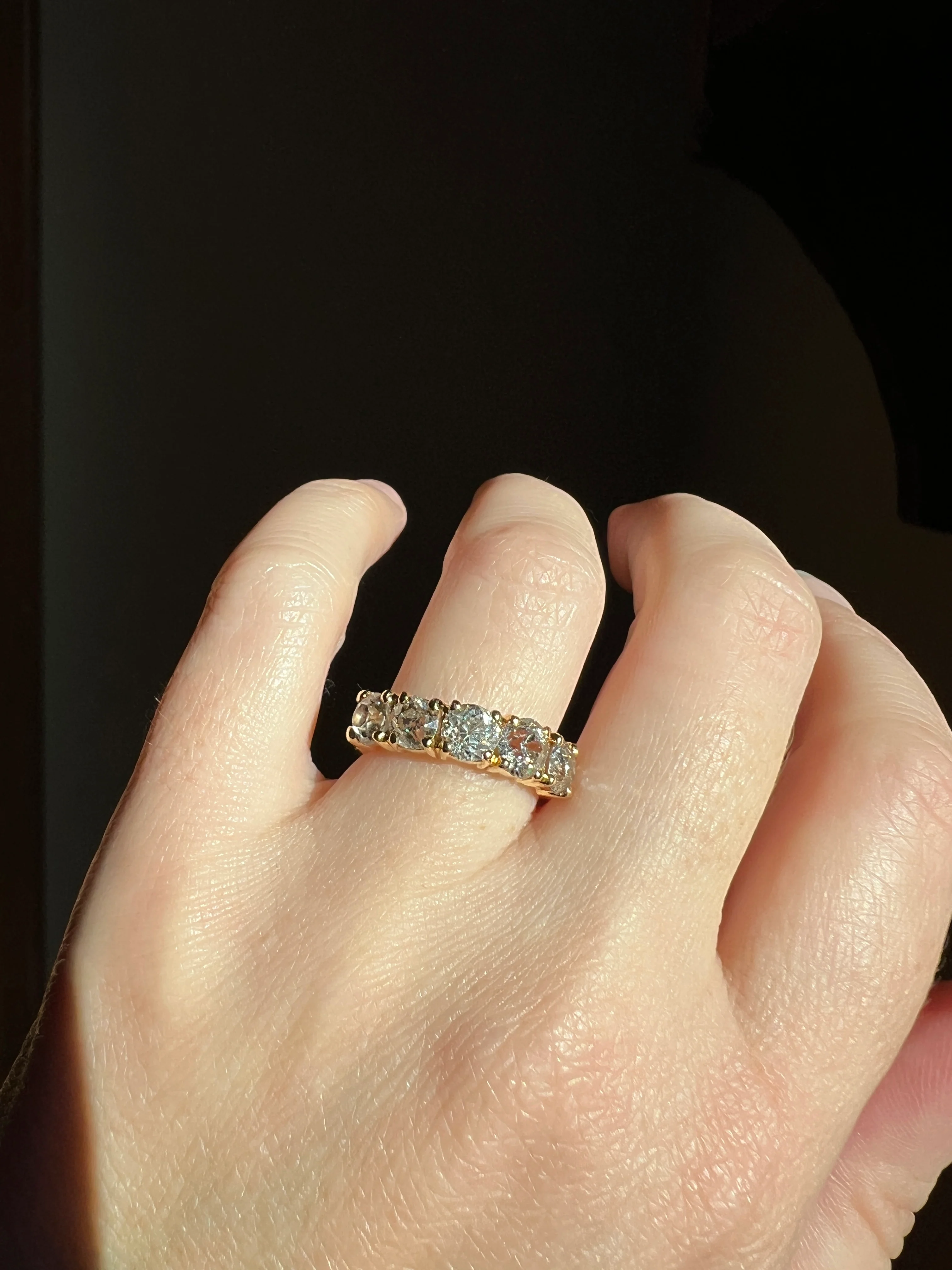 Chunky 2 1/2 Carat Old Mine Cut Antique DIAMOND Five Stone Band Line Ring 18k Gold French Vintage Setting Stacker - Image 33
