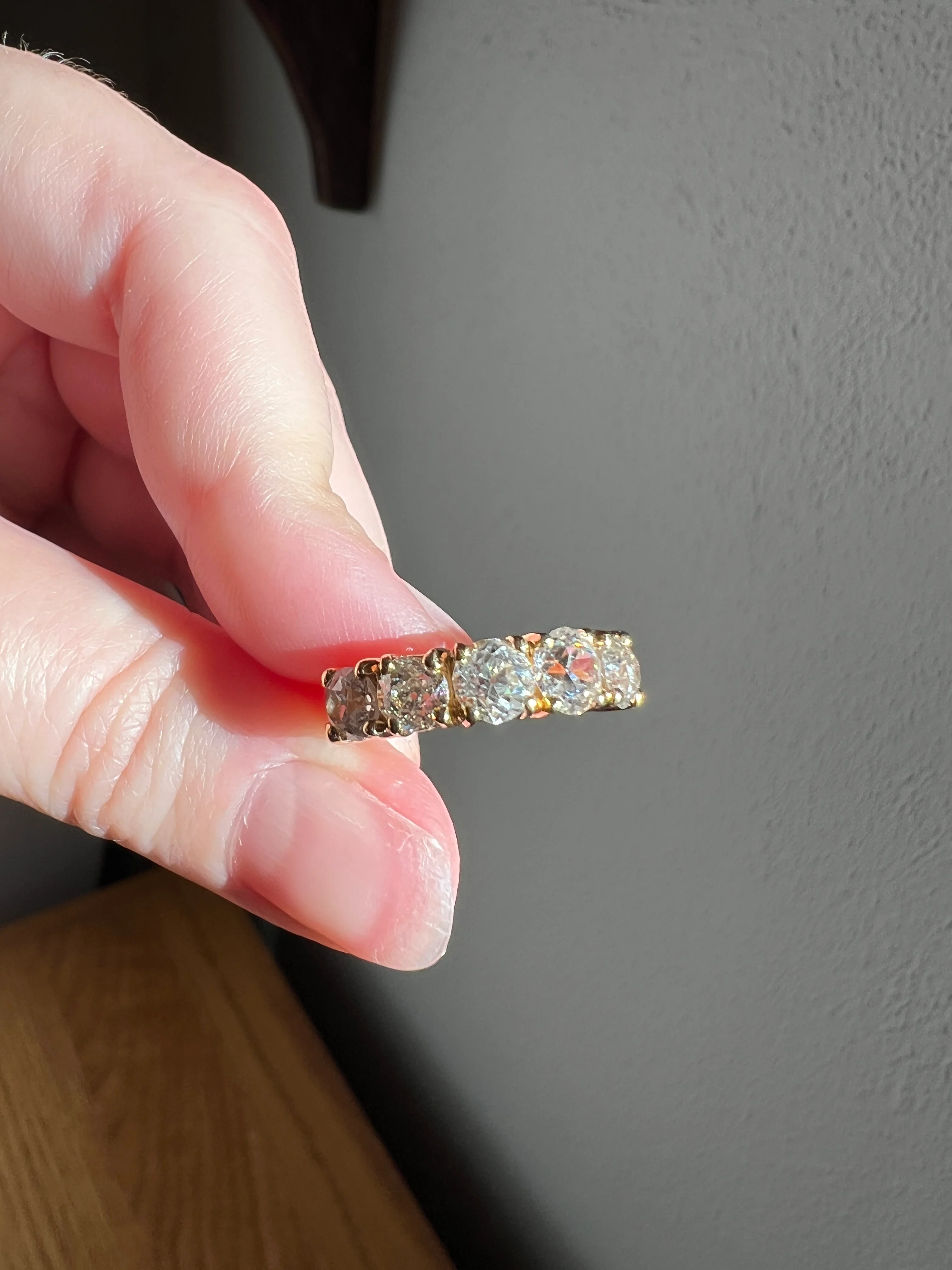 Chunky 2 1/2 Carat Old Mine Cut Antique DIAMOND Five Stone Band Line Ring 18k Gold French Vintage Setting Stacker - Image 34