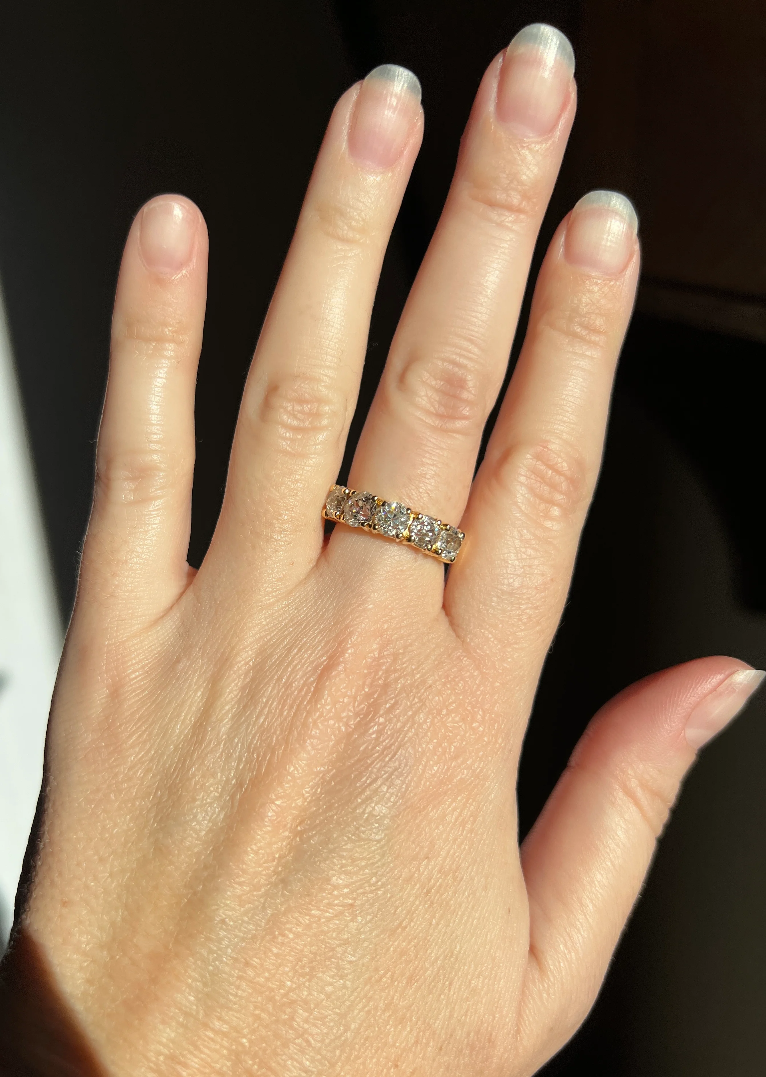 Chunky 2 1/2 Carat Old Mine Cut Antique DIAMOND Five Stone Band Line Ring 18k Gold French Vintage Setting Stacker - Image 35