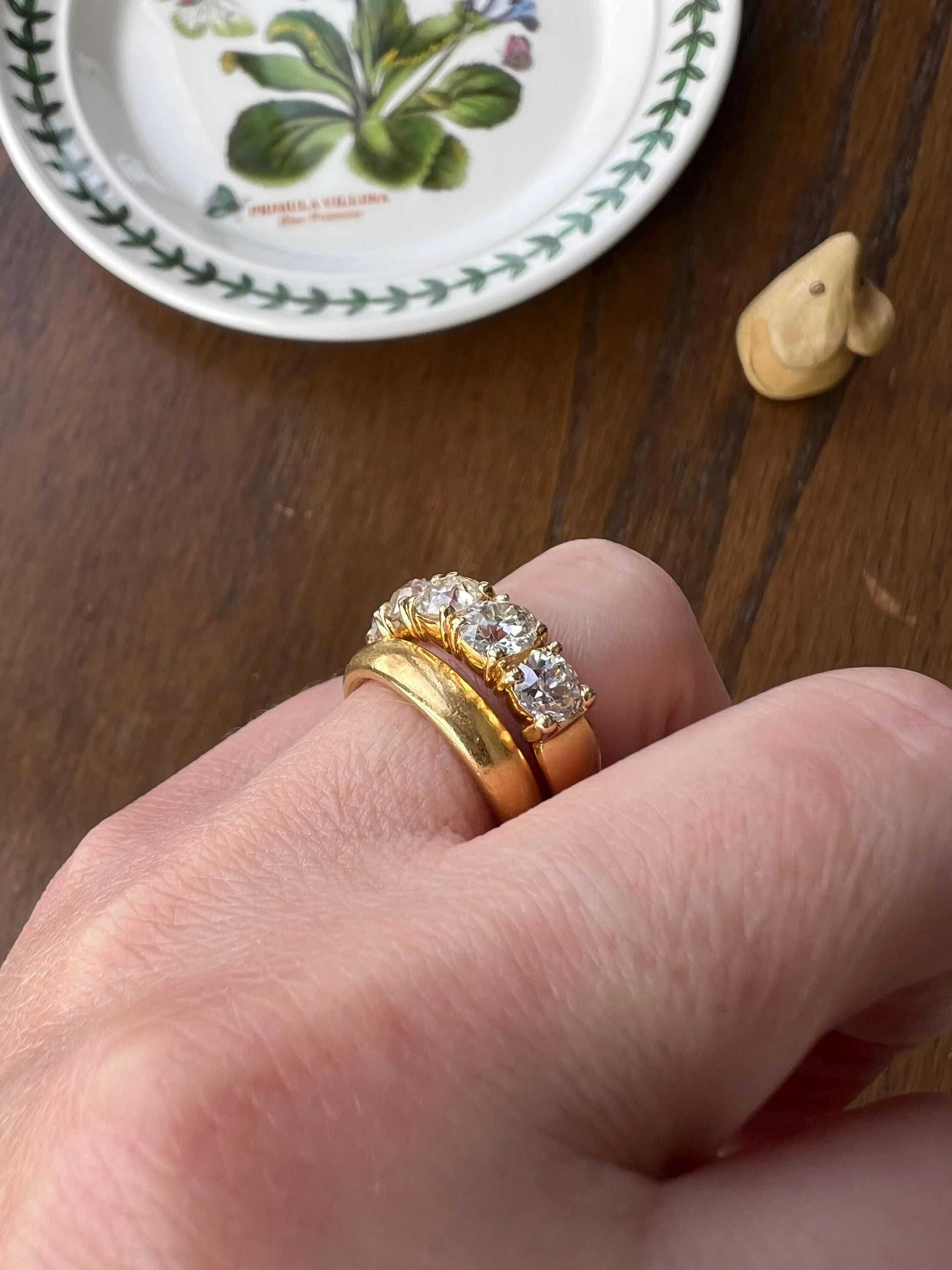 Chunky 2 1/2 Carat Old Mine Cut Antique DIAMOND Five Stone Band Line Ring 18k Gold French Vintage Setting Stacker - Image 5