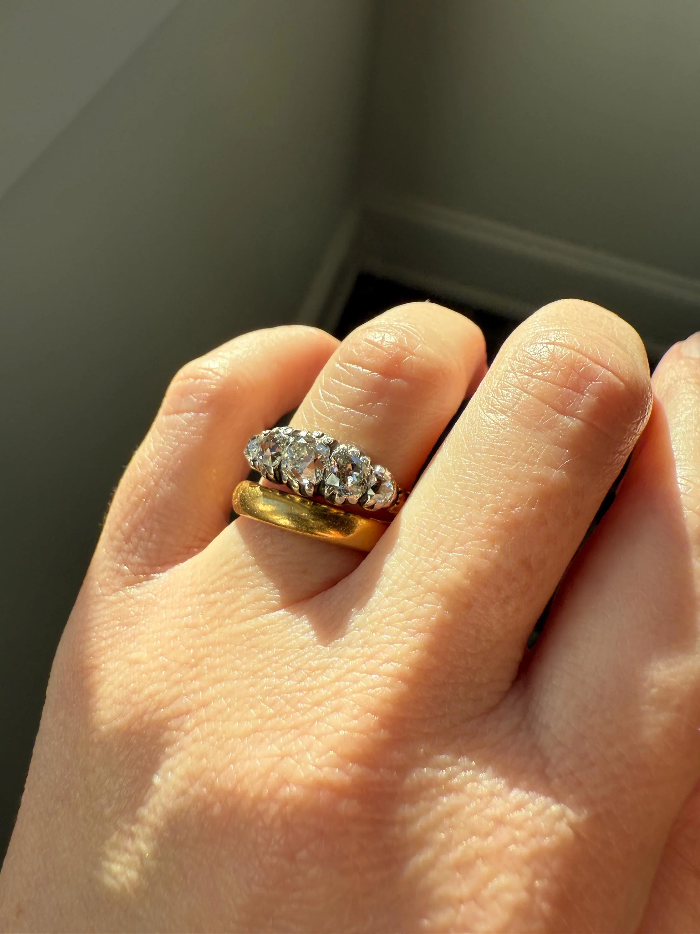 Chunky 2 Carats Old Mine Cut DIAMOND Five Stone Stacker Band Early Victorian Open Back Antique 18k Gold Silver Collet Georgian Stacker OMC - Image 11