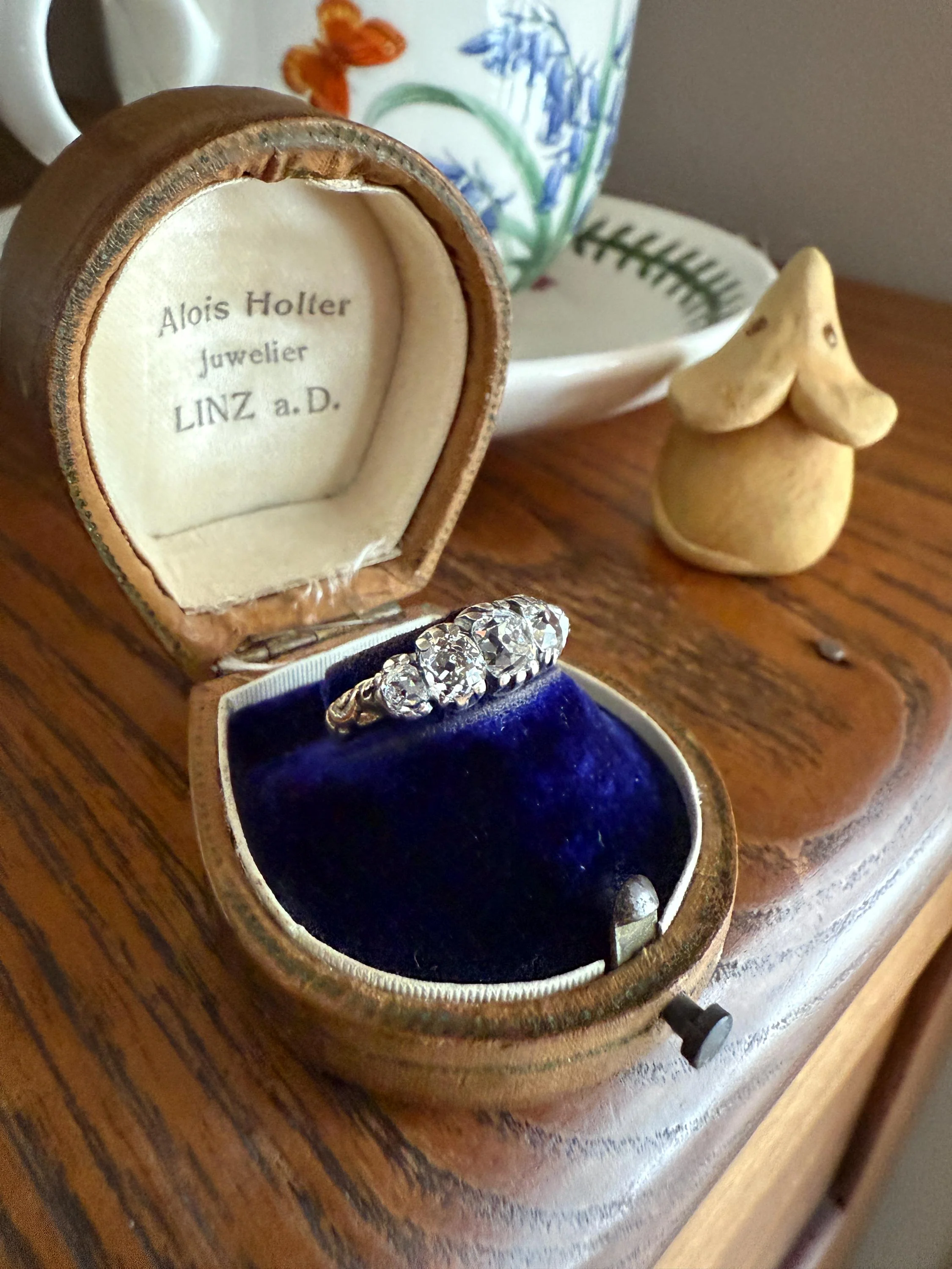 Chunky 2 Carats Old Mine Cut DIAMOND Five Stone Stacker Band Early Victorian Open Back Antique 18k Gold Silver Collet Georgian Stacker OMC - Image 14