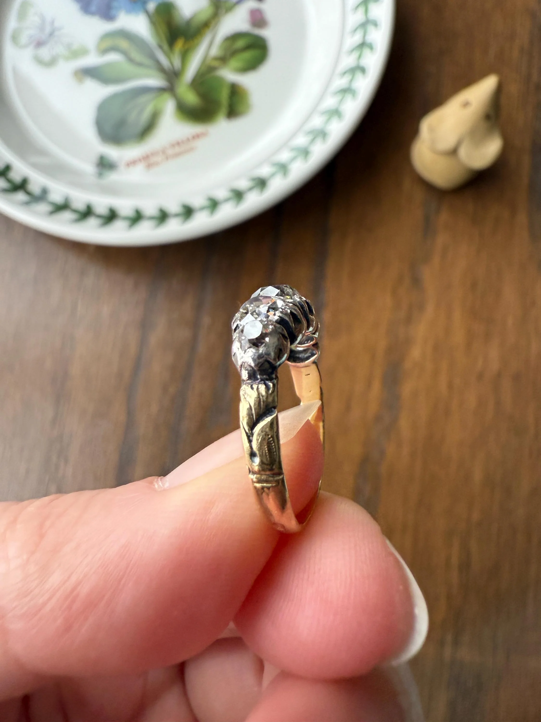 Chunky 2 Carats Old Mine Cut DIAMOND Five Stone Stacker Band Early Victorian Open Back Antique 18k Gold Silver Collet Georgian Stacker OMC - Image 15