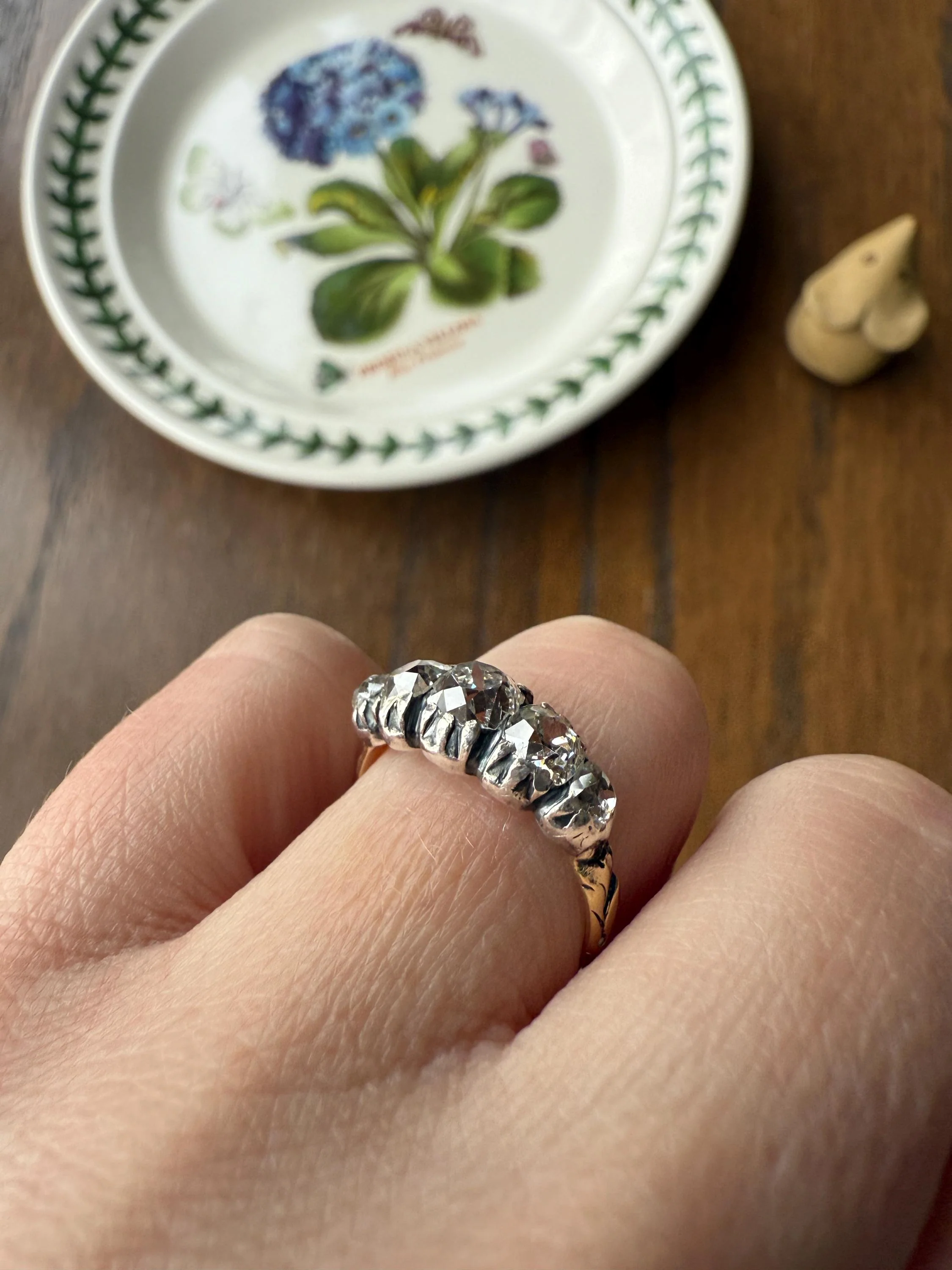 Chunky 2 Carats Old Mine Cut DIAMOND Five Stone Stacker Band Early Victorian Open Back Antique 18k Gold Silver Collet Georgian Stacker OMC - Image 16