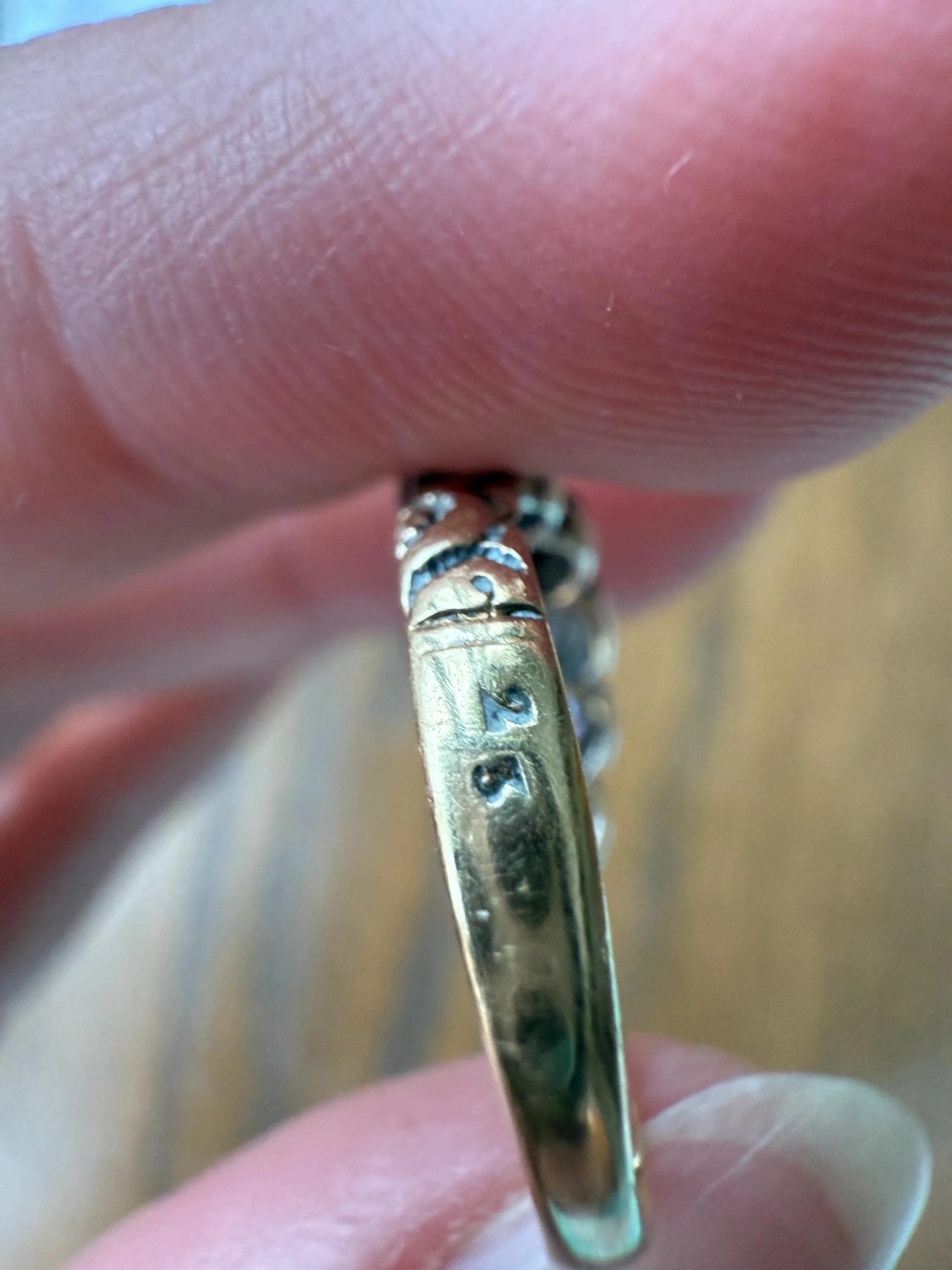 Chunky 2 Carats Old Mine Cut DIAMOND Five Stone Stacker Band Early Victorian Open Back Antique 18k Gold Silver Collet Georgian Stacker OMC - Image 18