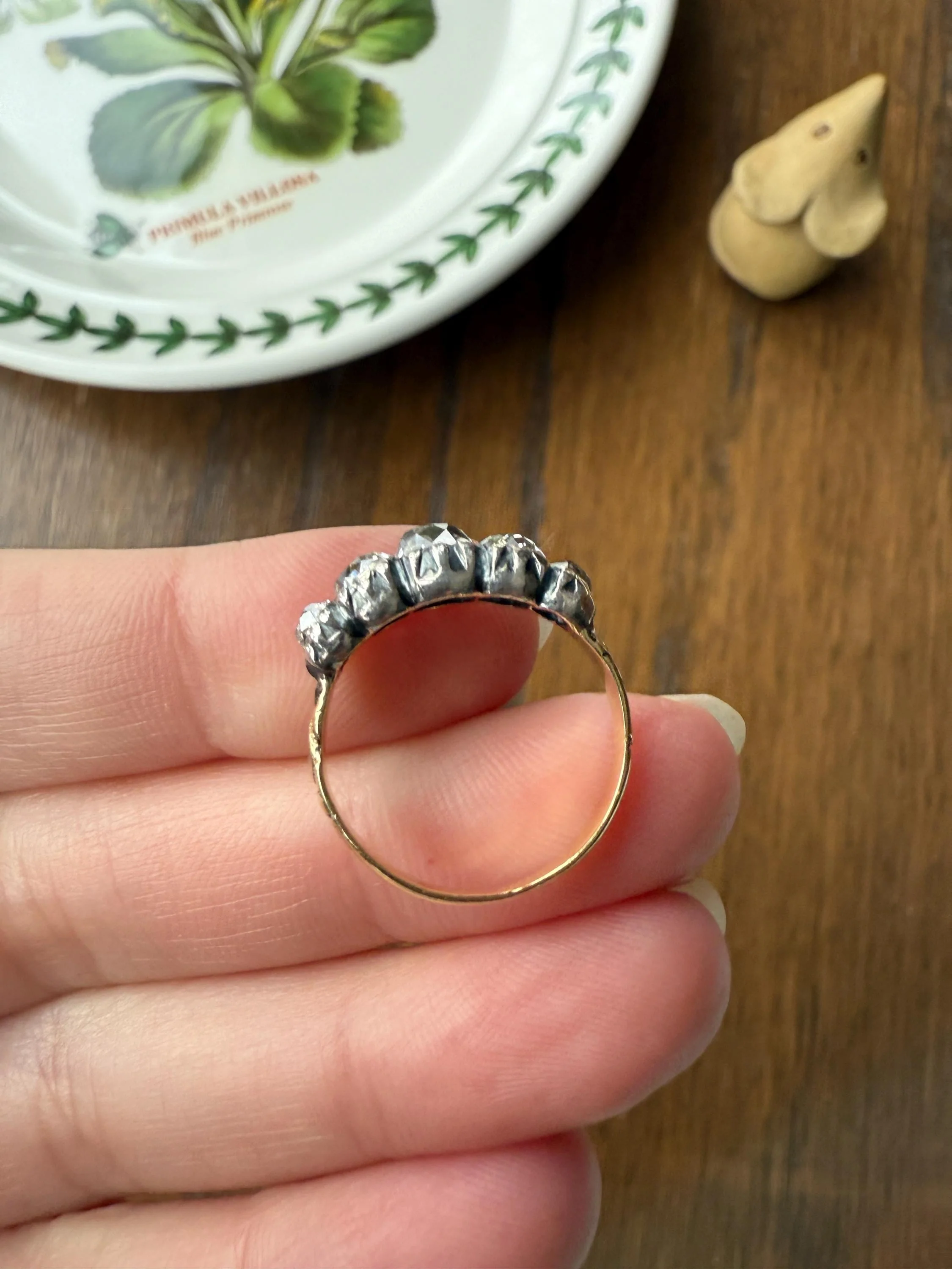 Chunky 2 Carats Old Mine Cut DIAMOND Five Stone Stacker Band Early Victorian Open Back Antique 18k Gold Silver Collet Georgian Stacker OMC - Image 20