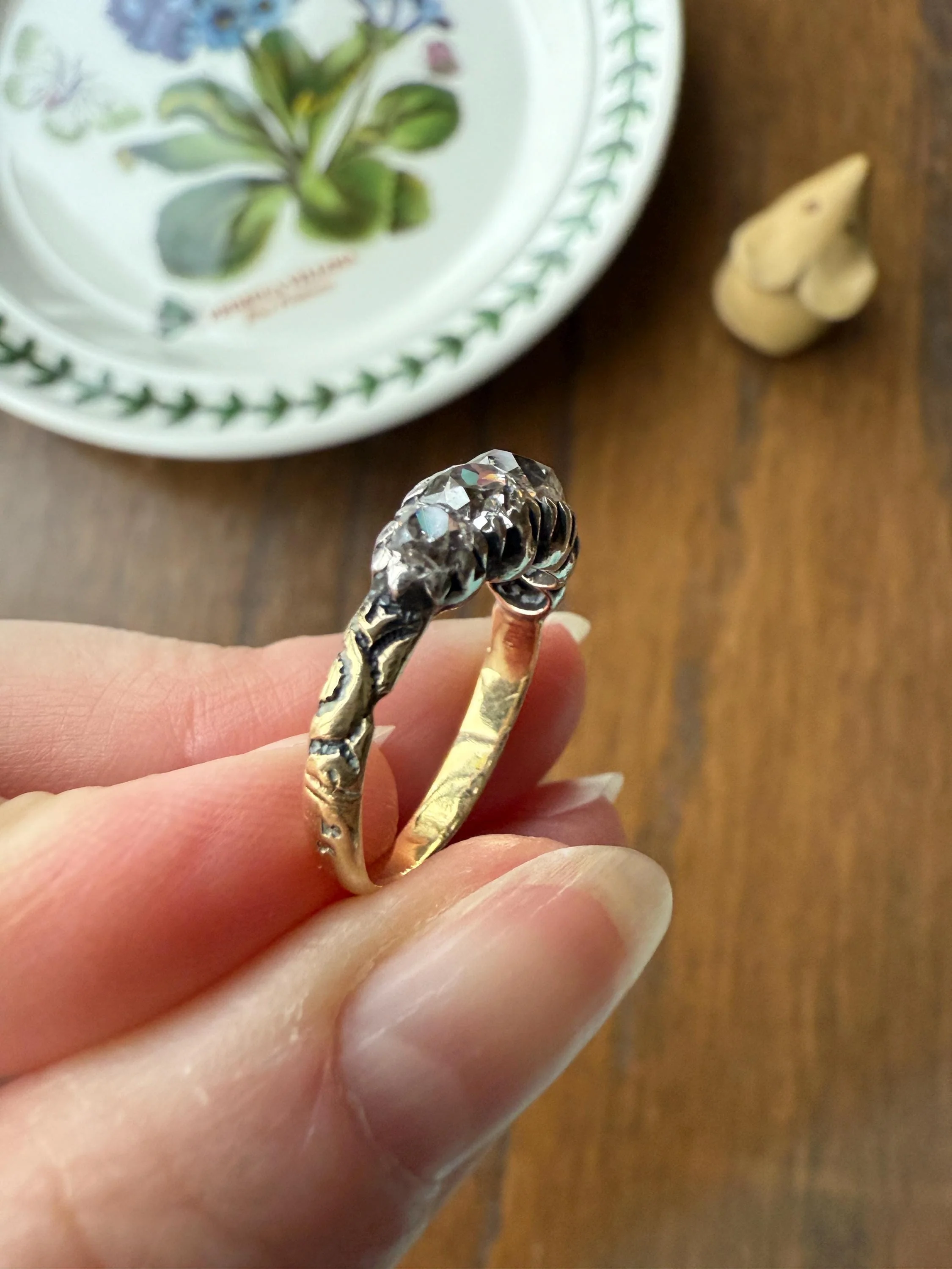 Chunky 2 Carats Old Mine Cut DIAMOND Five Stone Stacker Band Early Victorian Open Back Antique 18k Gold Silver Collet Georgian Stacker OMC - Image 5