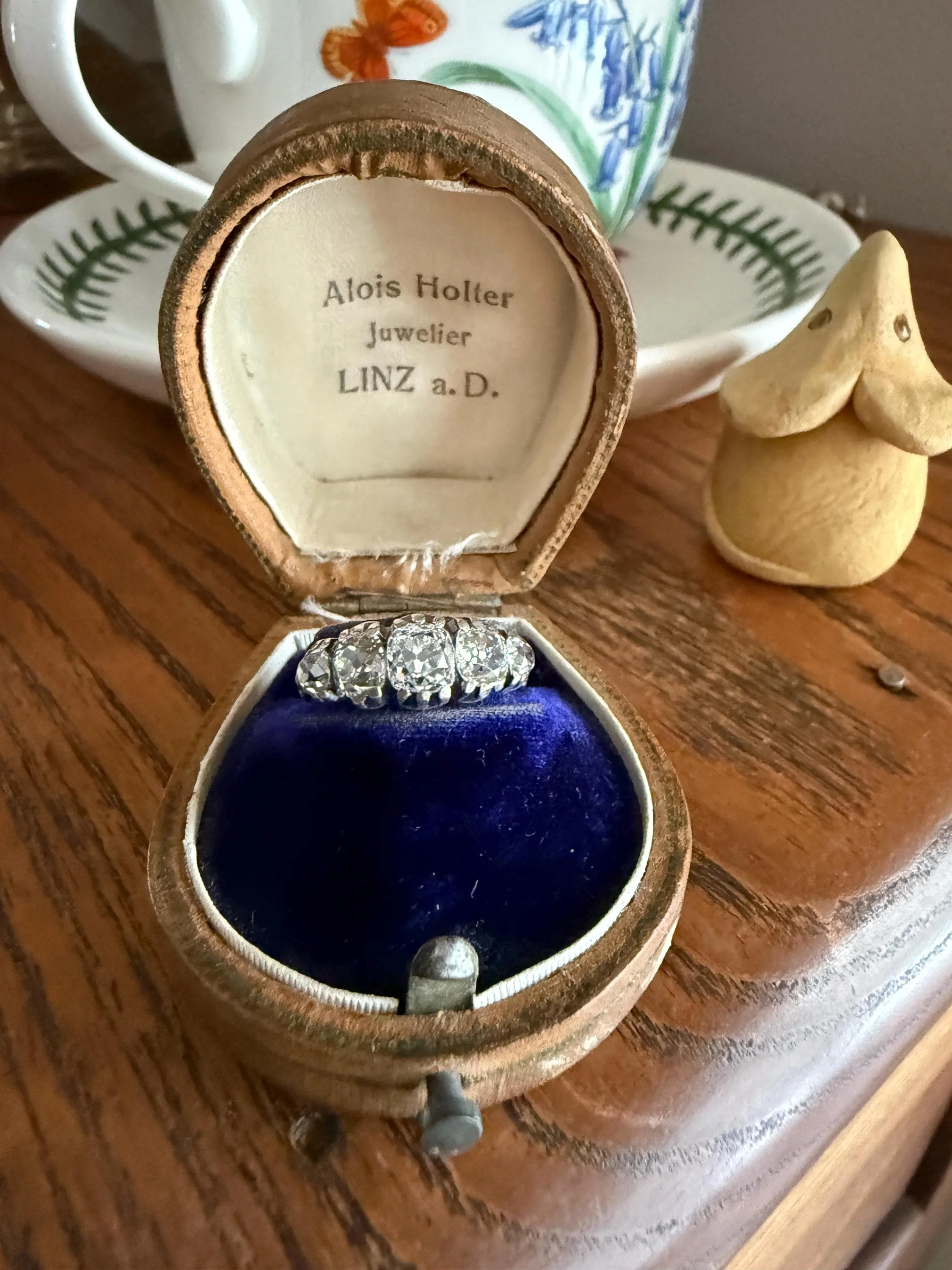 Chunky 2 Carats Old Mine Cut DIAMOND Five Stone Stacker Band Early Victorian Open Back Antique 18k Gold Silver Collet Georgian Stacker OMC - Image 9