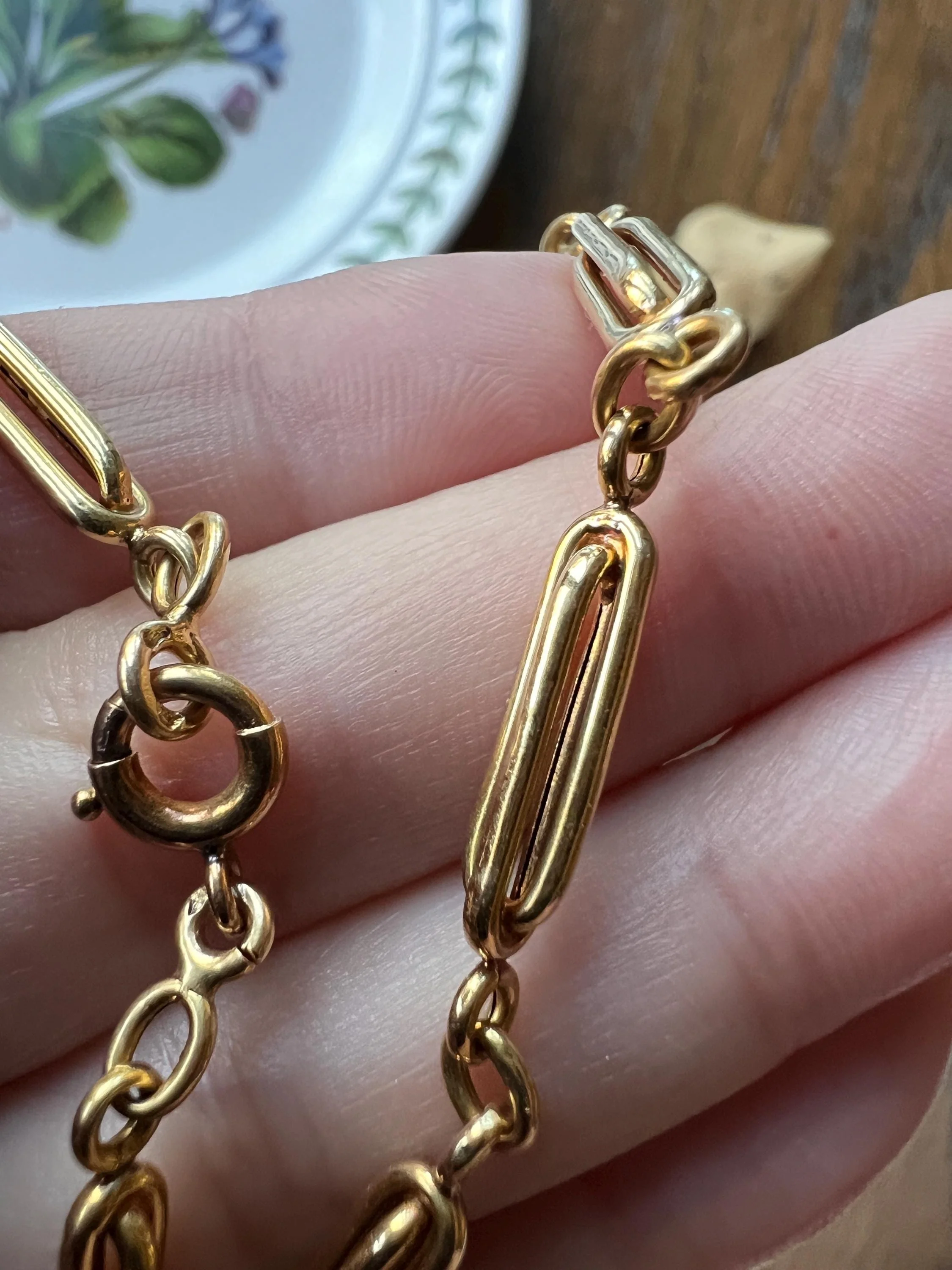 Chunky 3D Oval Link French VICTORIAN Antique 15.5" 18k Gold Necklace Choker Watch Chain Collar - Image 10