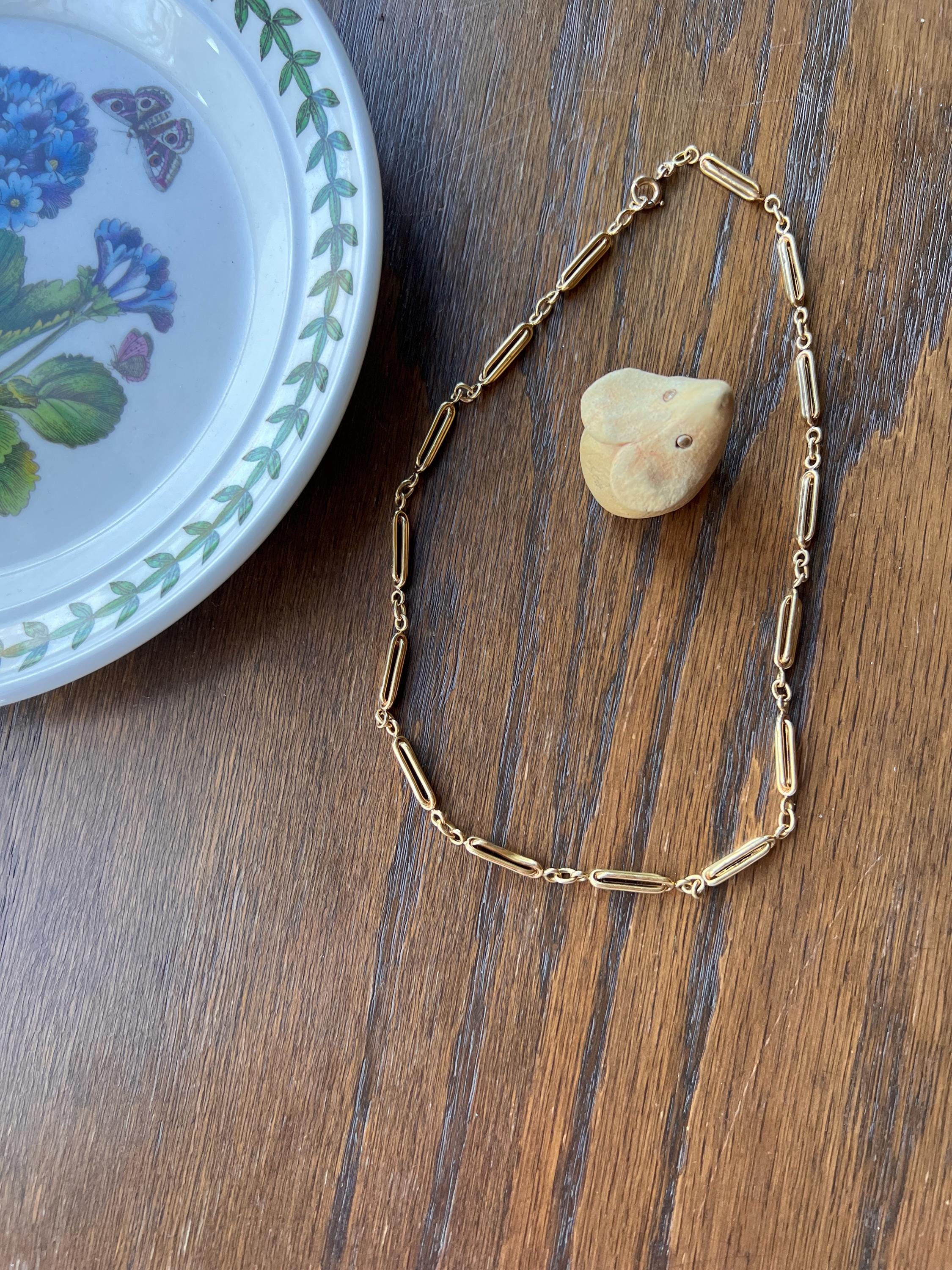 Chunky 3D Oval Link French VICTORIAN Antique 15.5" 18k Gold Necklace Choker Watch Chain Collar - Image 3