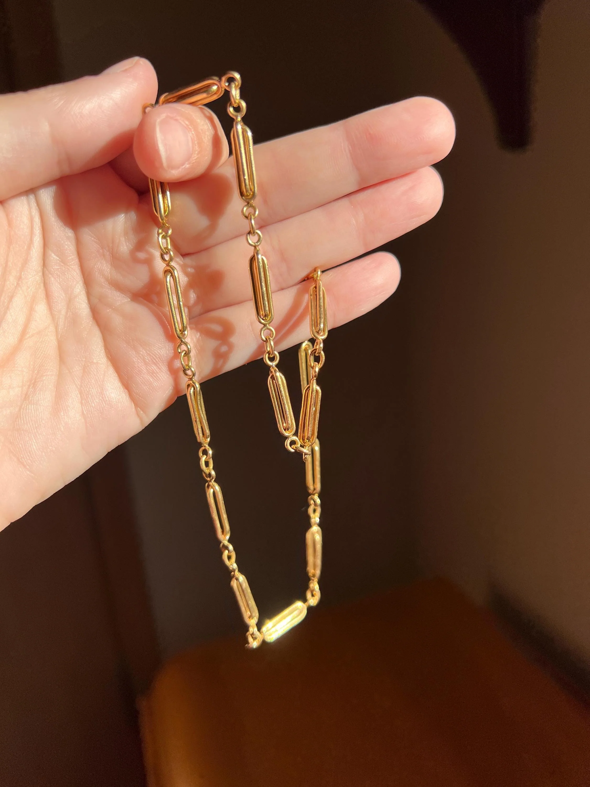 Chunky 3D Oval Link French VICTORIAN Antique 15.5" 18k Gold Necklace Choker Watch Chain Collar - Image 5