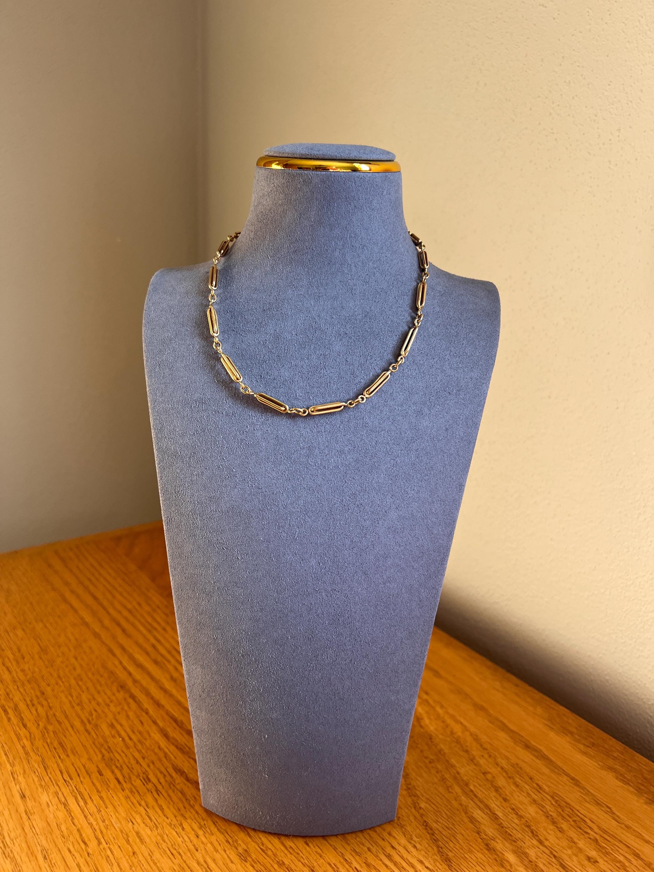 Chunky 3D Oval Link French VICTORIAN Antique 15.5" 18k Gold Necklace Choker Watch Chain Collar - Image 6