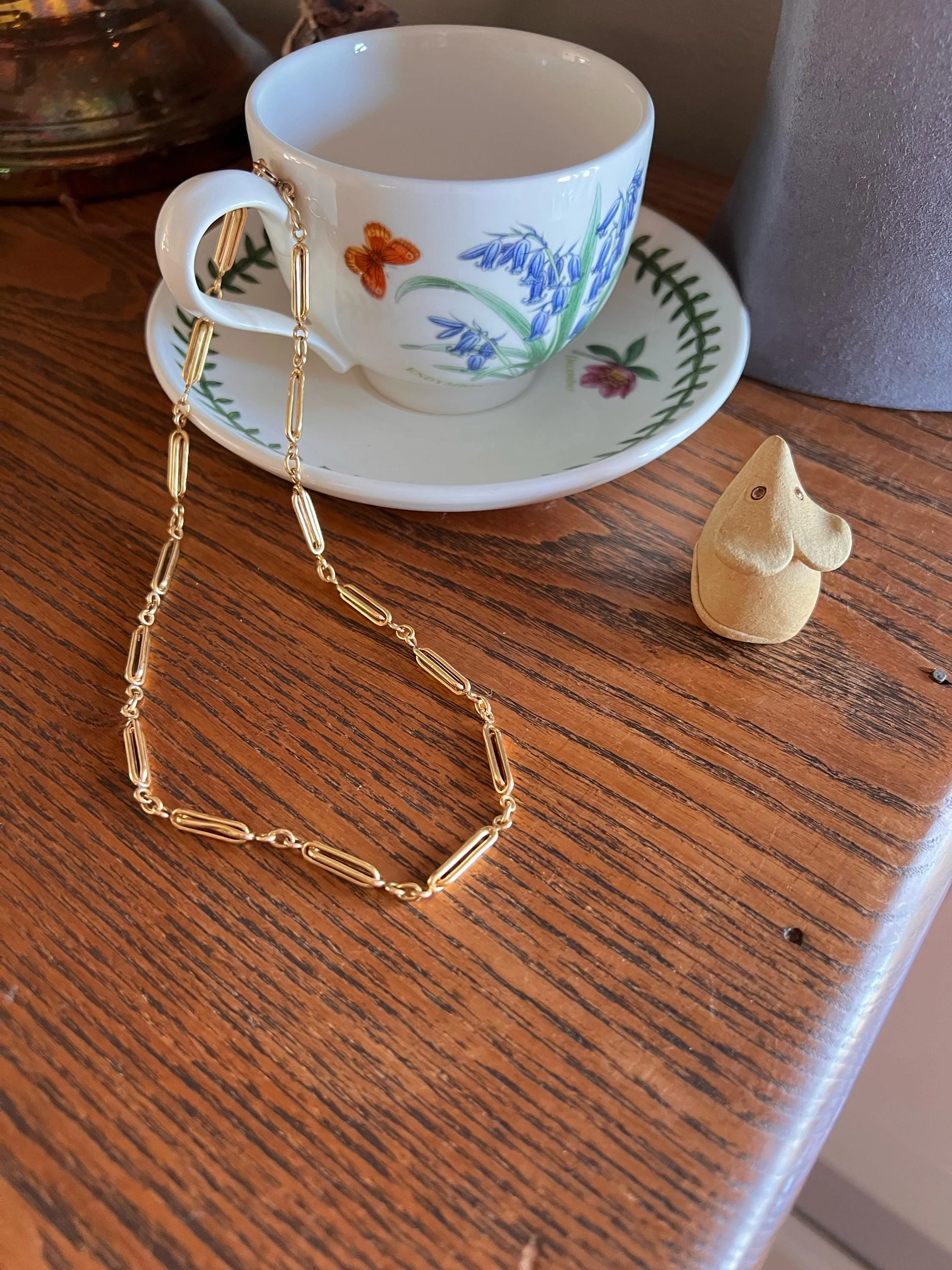 Chunky 3D Oval Link French VICTORIAN Antique 15.5" 18k Gold Necklace Choker Watch Chain Collar - Image 7