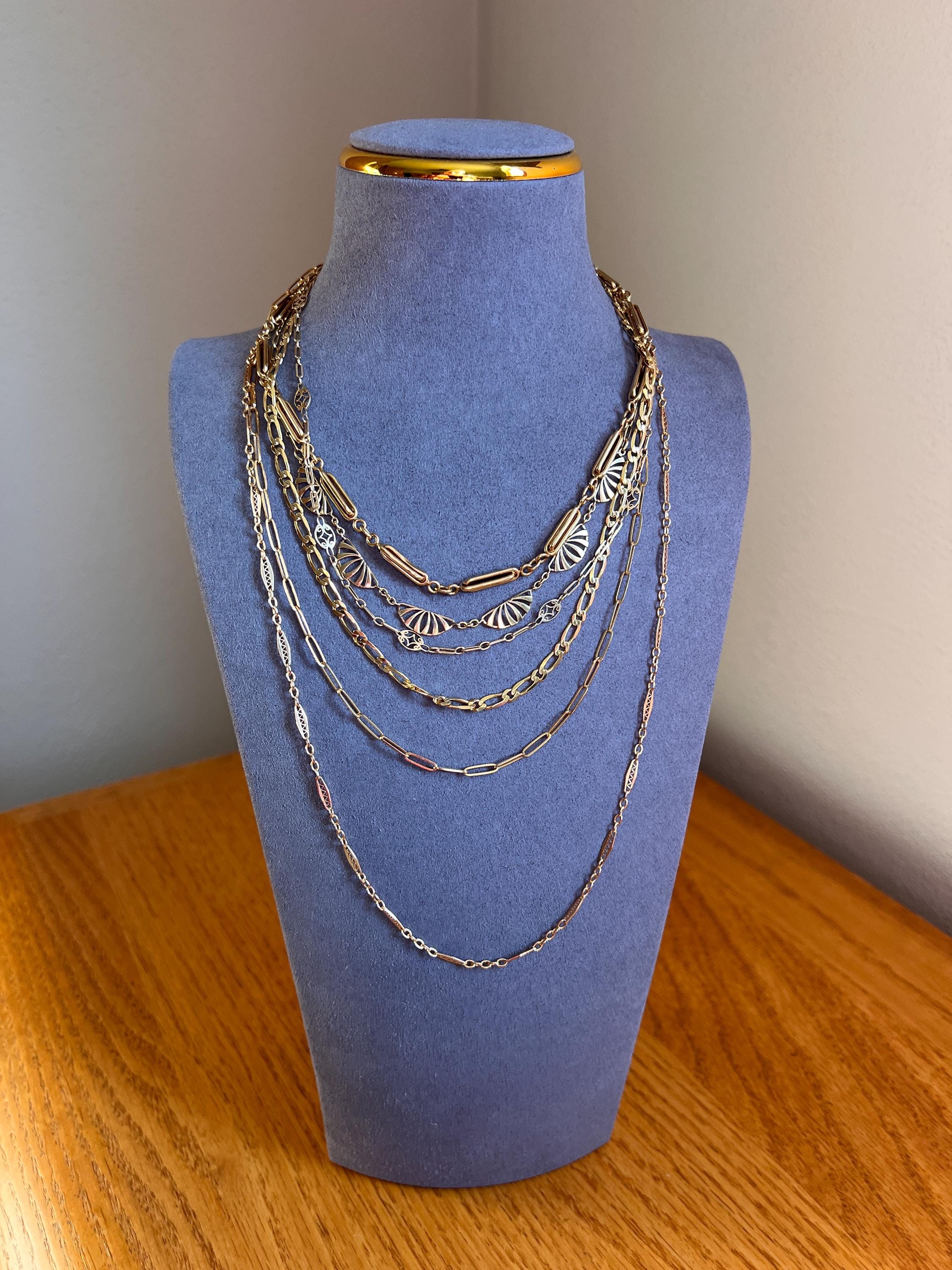 Chunky 3D Oval Link French VICTORIAN Antique 15.5" 18k Gold Necklace Choker Watch Chain Collar - Image 8