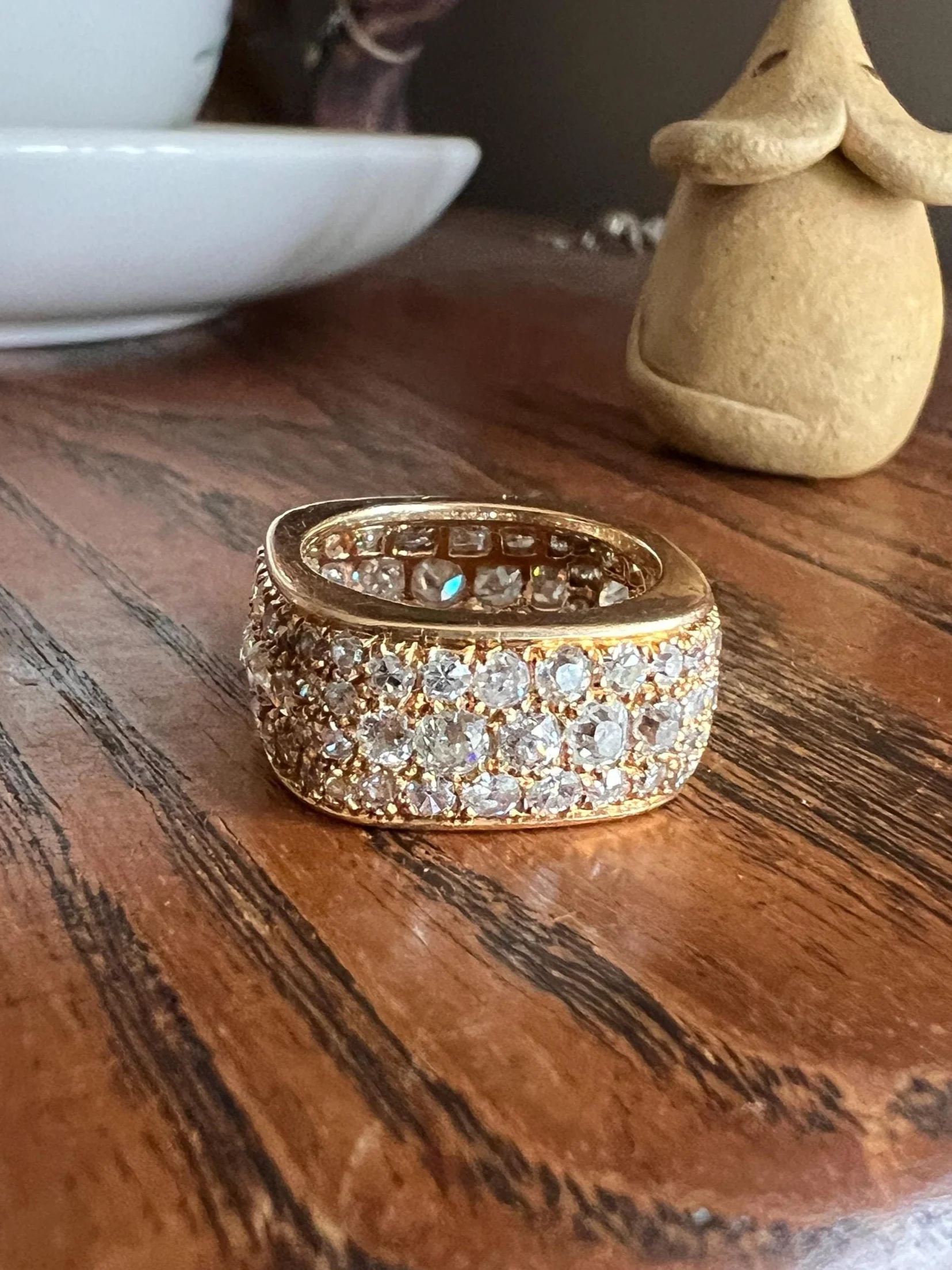 CHUNKY 4 Carats Vintage RING 100 (!) Antique Old Mine Cut Single RbC DIAMONDS Eternity Band French 9g 18k Gold