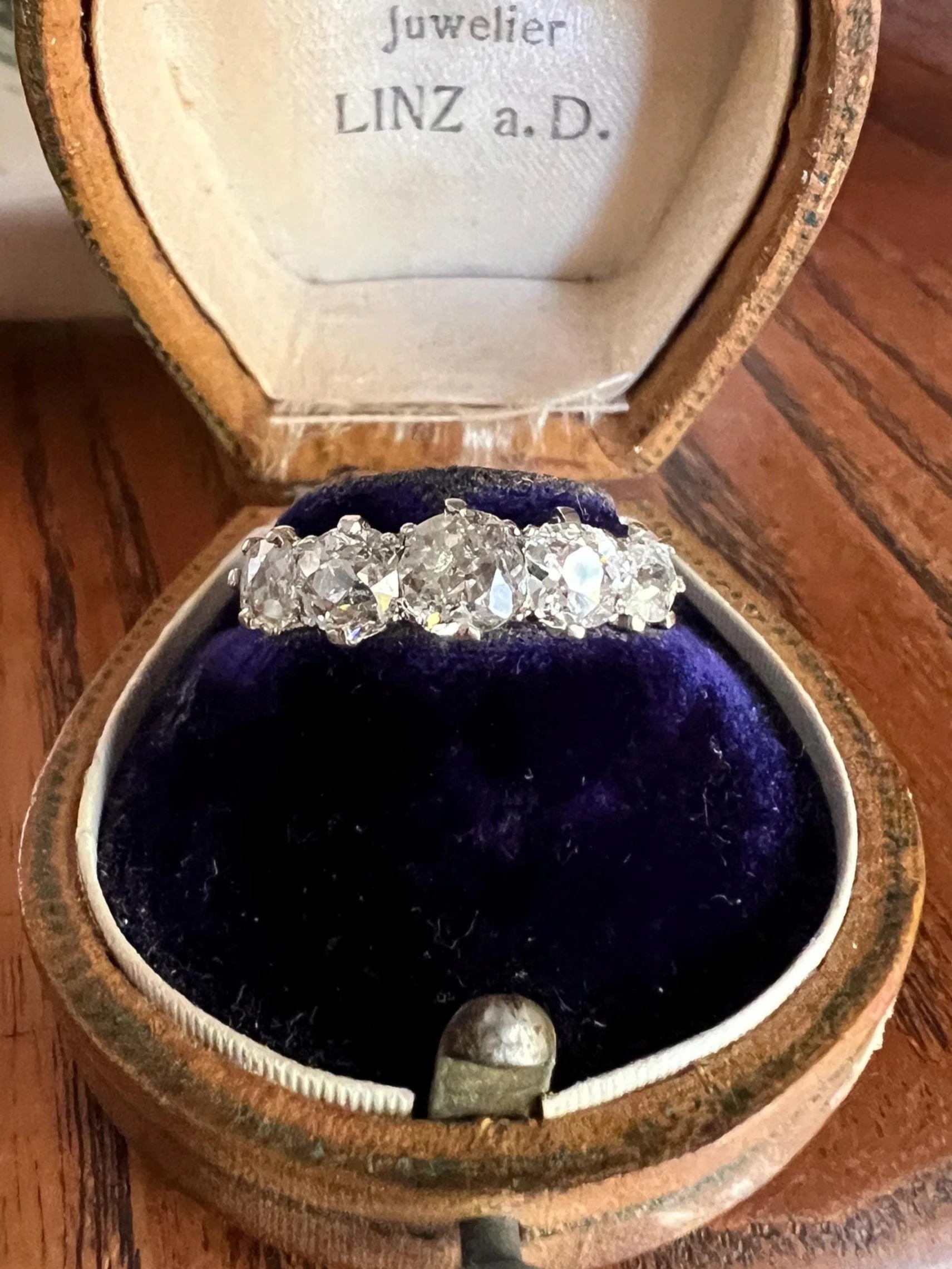Chunky Antique 1.6 Carat Old Mine Cut DIAMOND 5 Five Stone Band Ring 14k White Gold