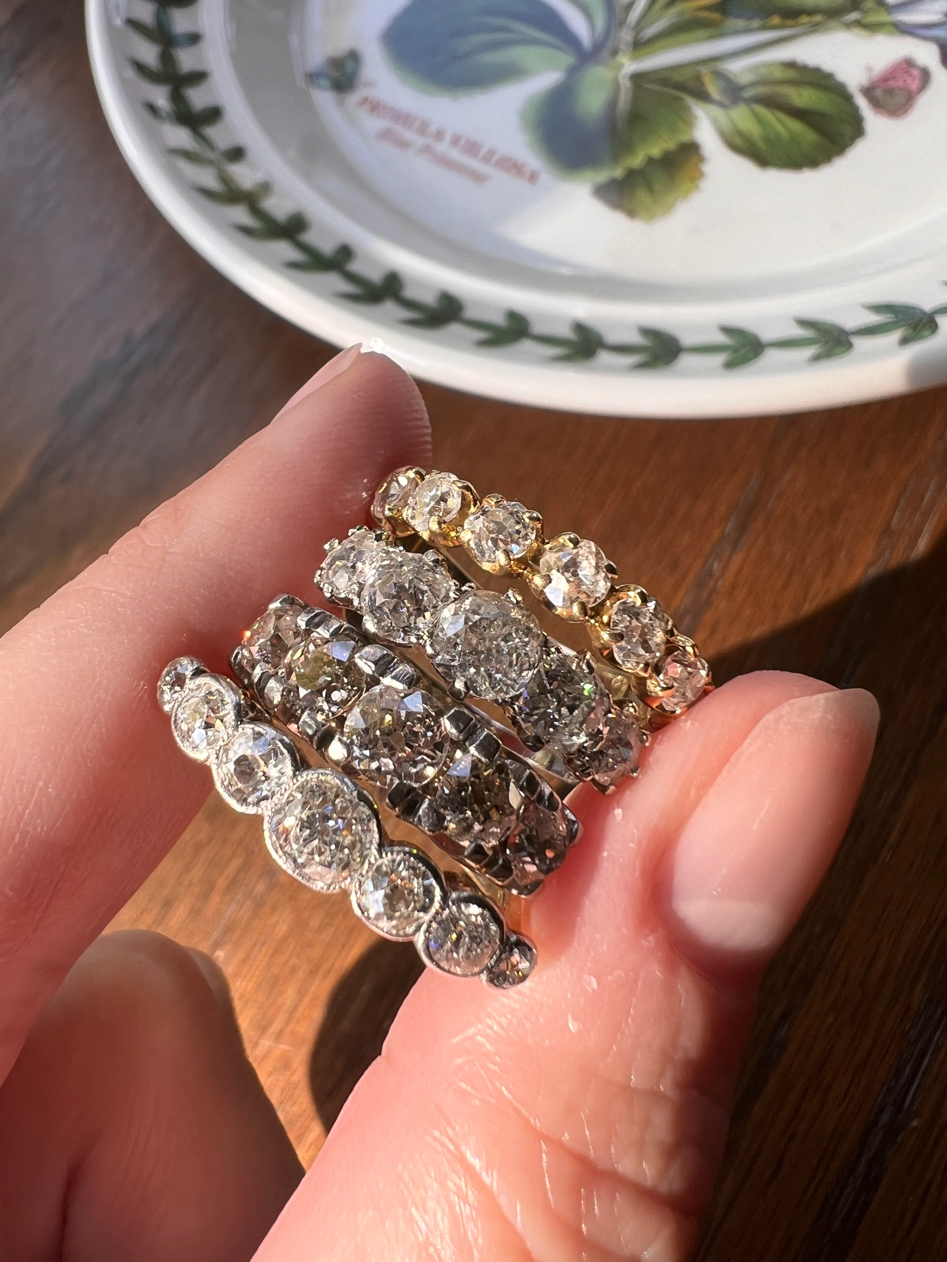 Chunky Antique 1.6 Carat Old Mine Cut DIAMOND 5 Five Stone Band Ring 14k White Gold - Image 11