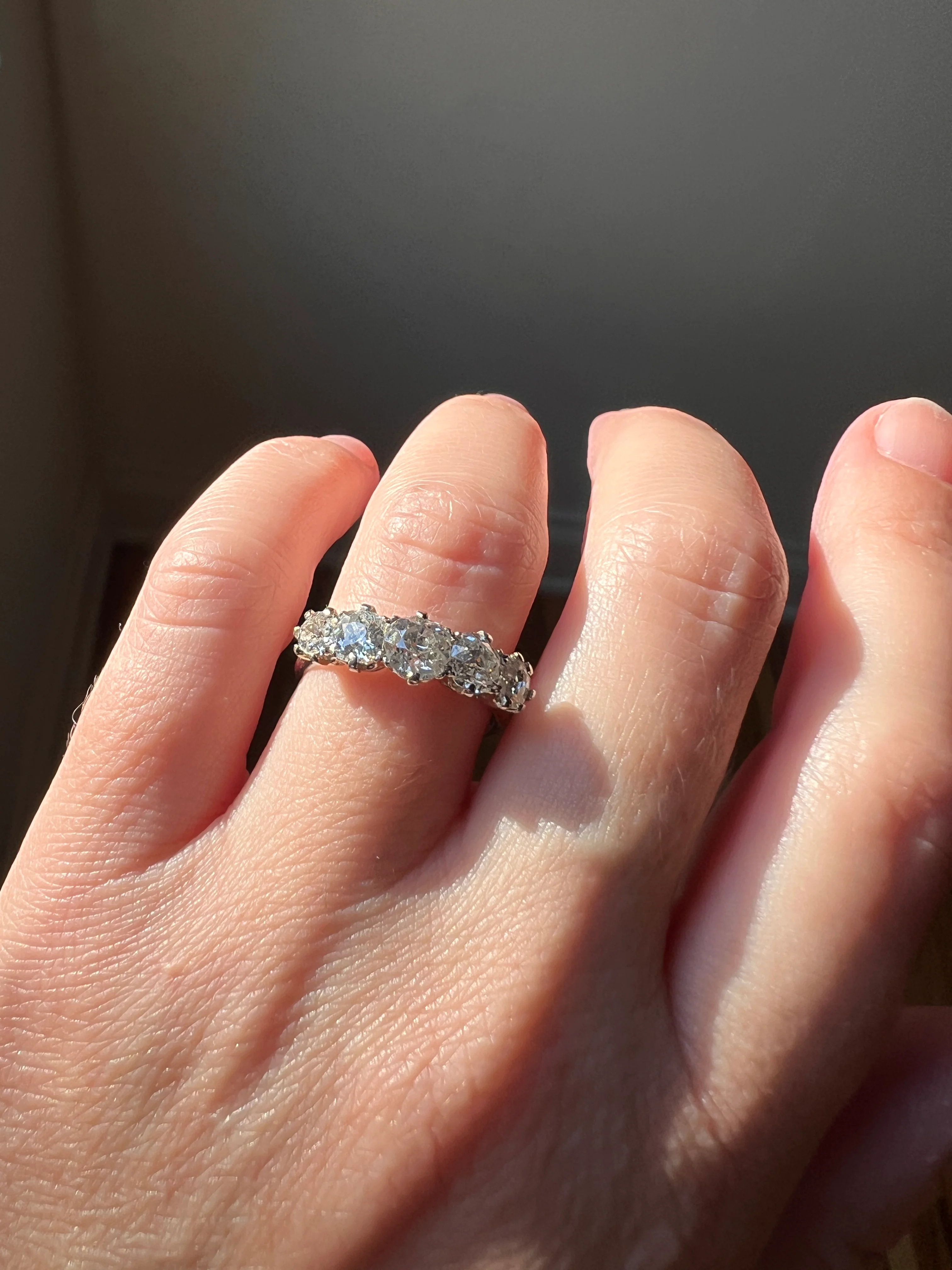 Chunky Antique 1.6 Carat Old Mine Cut DIAMOND 5 Five Stone Band Ring 14k White Gold - Image 12