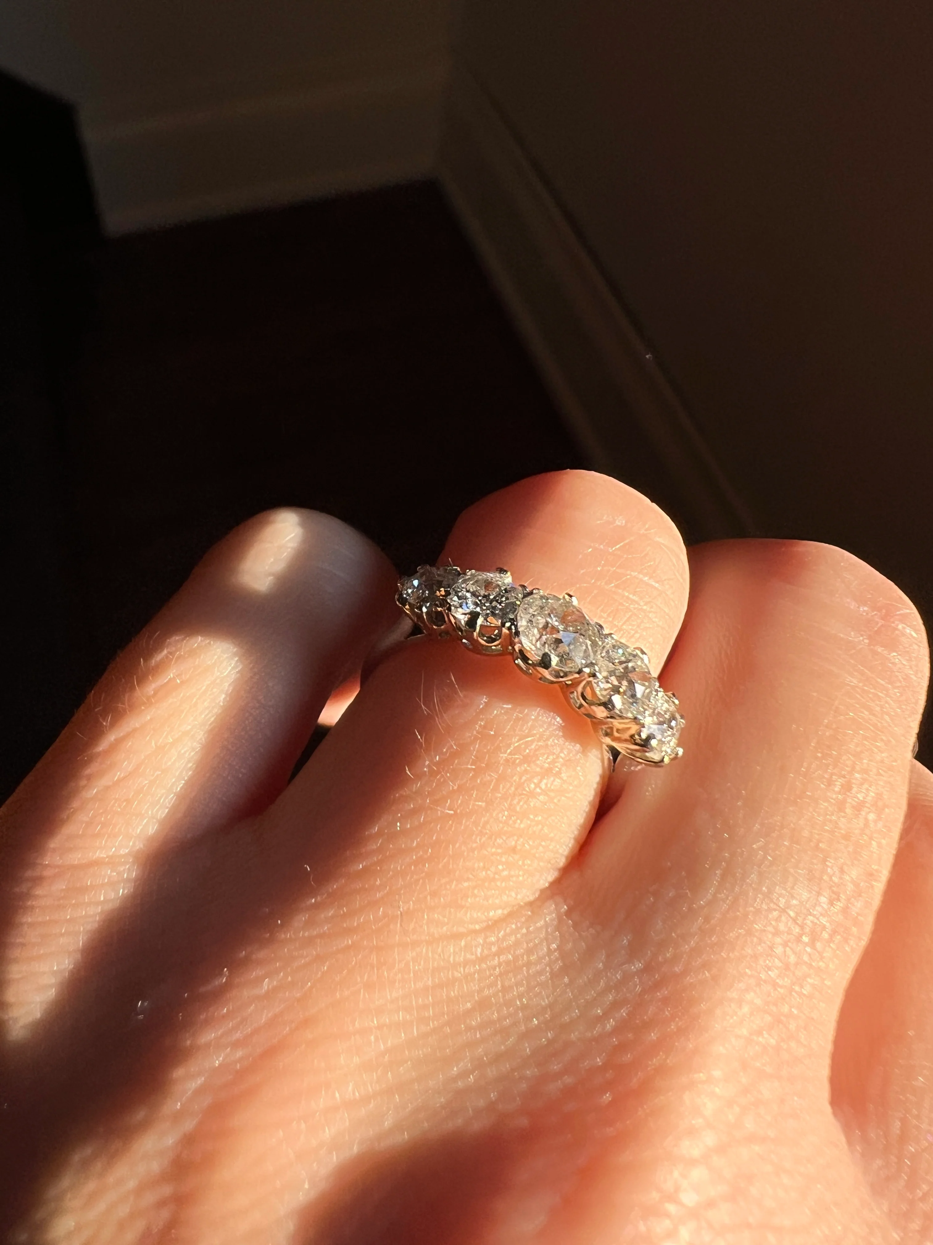 Chunky Antique 1.6 Carat Old Mine Cut DIAMOND 5 Five Stone Band Ring 14k White Gold - Image 13