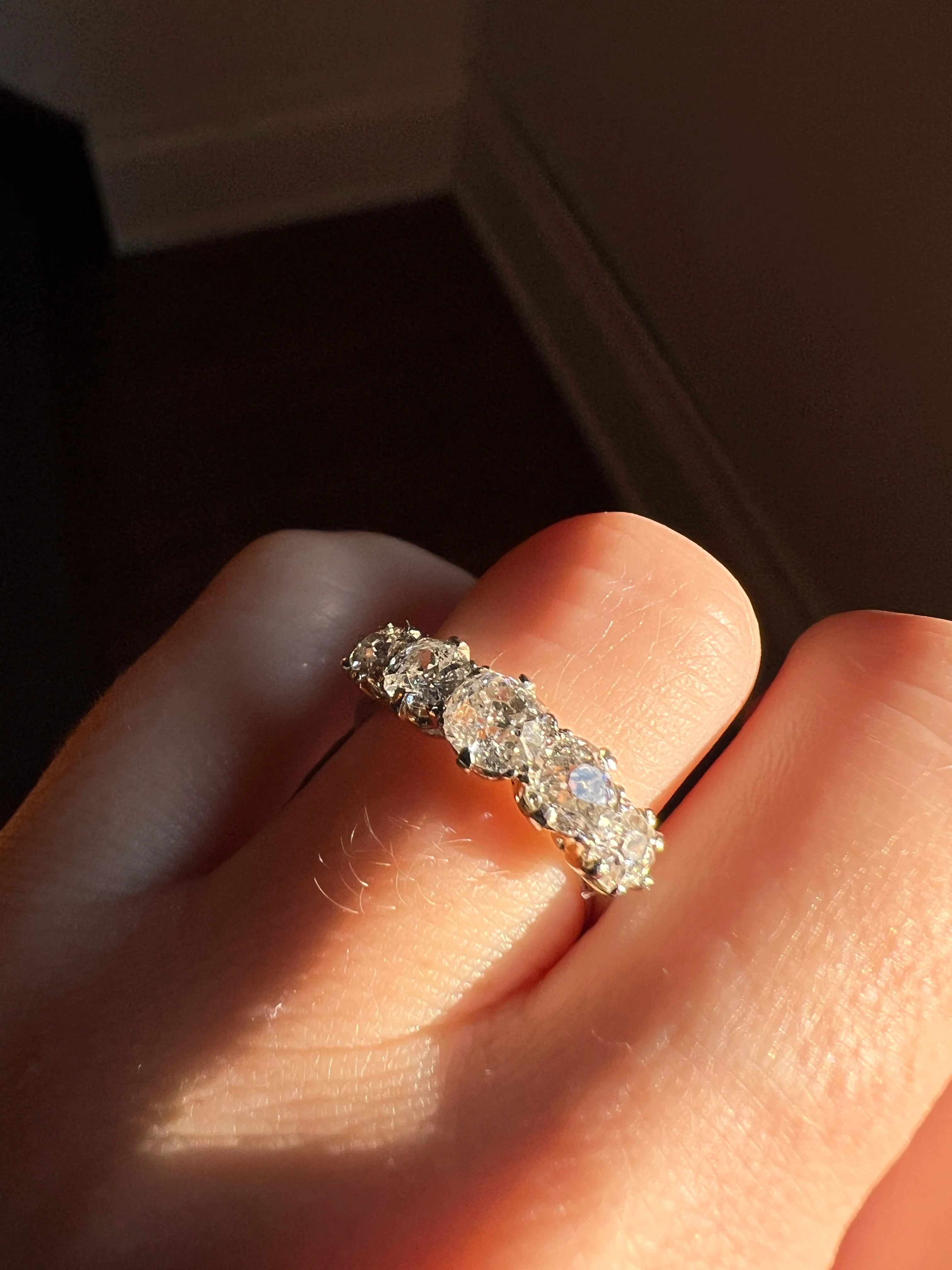 Chunky Antique 1.6 Carat Old Mine Cut DIAMOND 5 Five Stone Band Ring 14k White Gold - Image 14