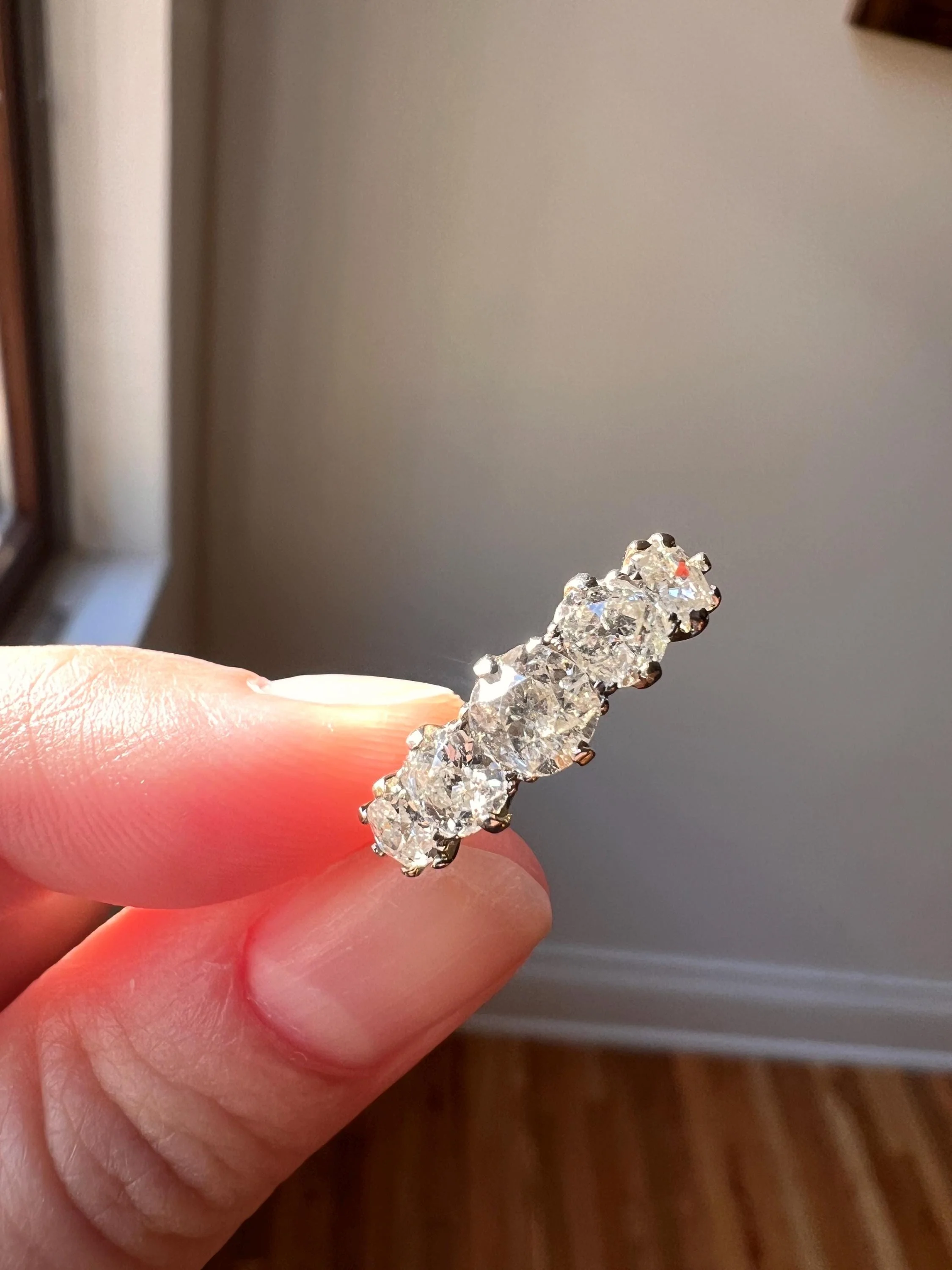 Chunky Antique 1.6 Carat Old Mine Cut DIAMOND 5 Five Stone Band Ring 14k White Gold - Image 2
