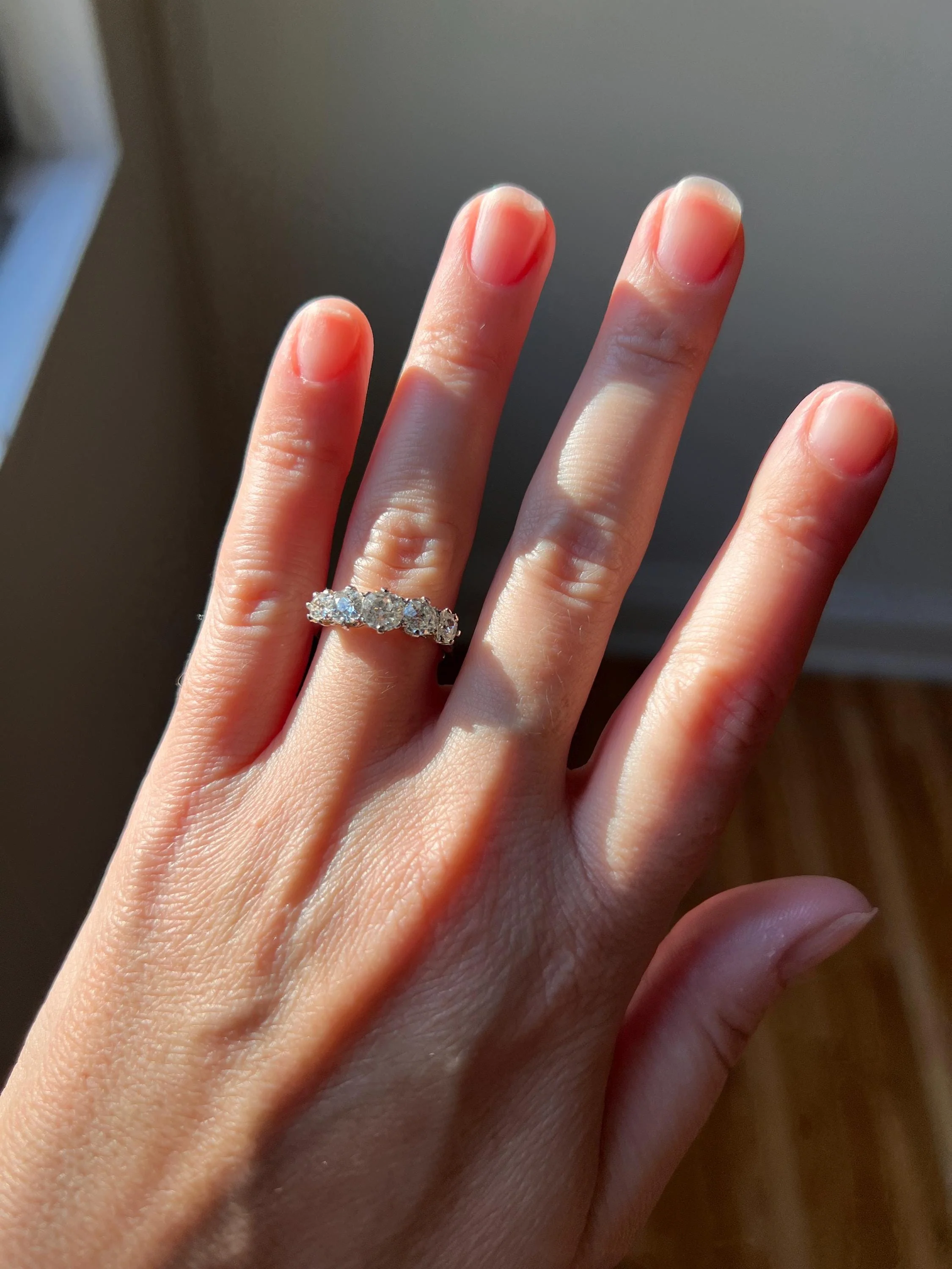 Chunky Antique 1.6 Carat Old Mine Cut DIAMOND 5 Five Stone Band Ring 14k White Gold - Image 3