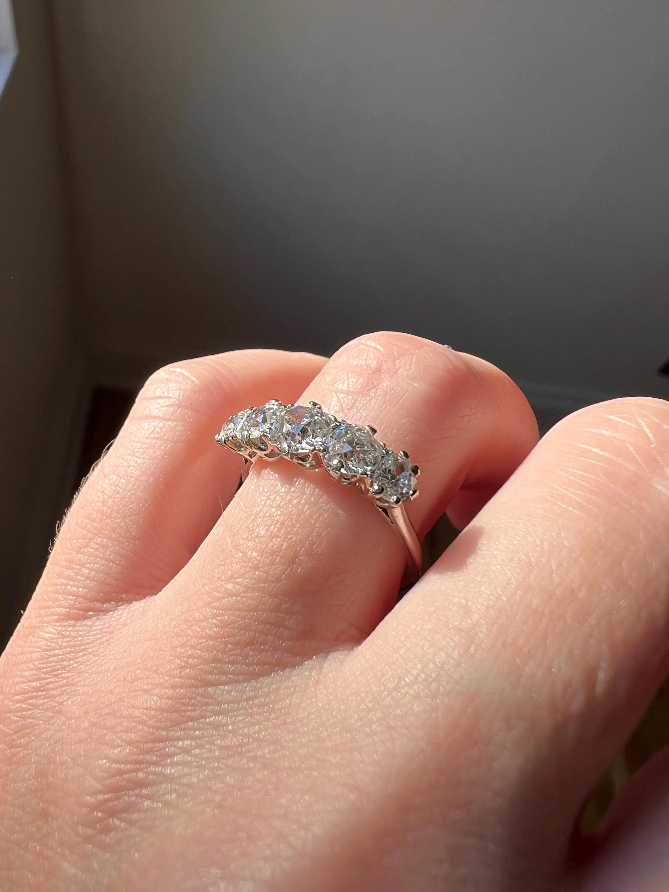 Chunky Antique 1.6 Carat Old Mine Cut DIAMOND 5 Five Stone Band Ring 14k White Gold - Image 5