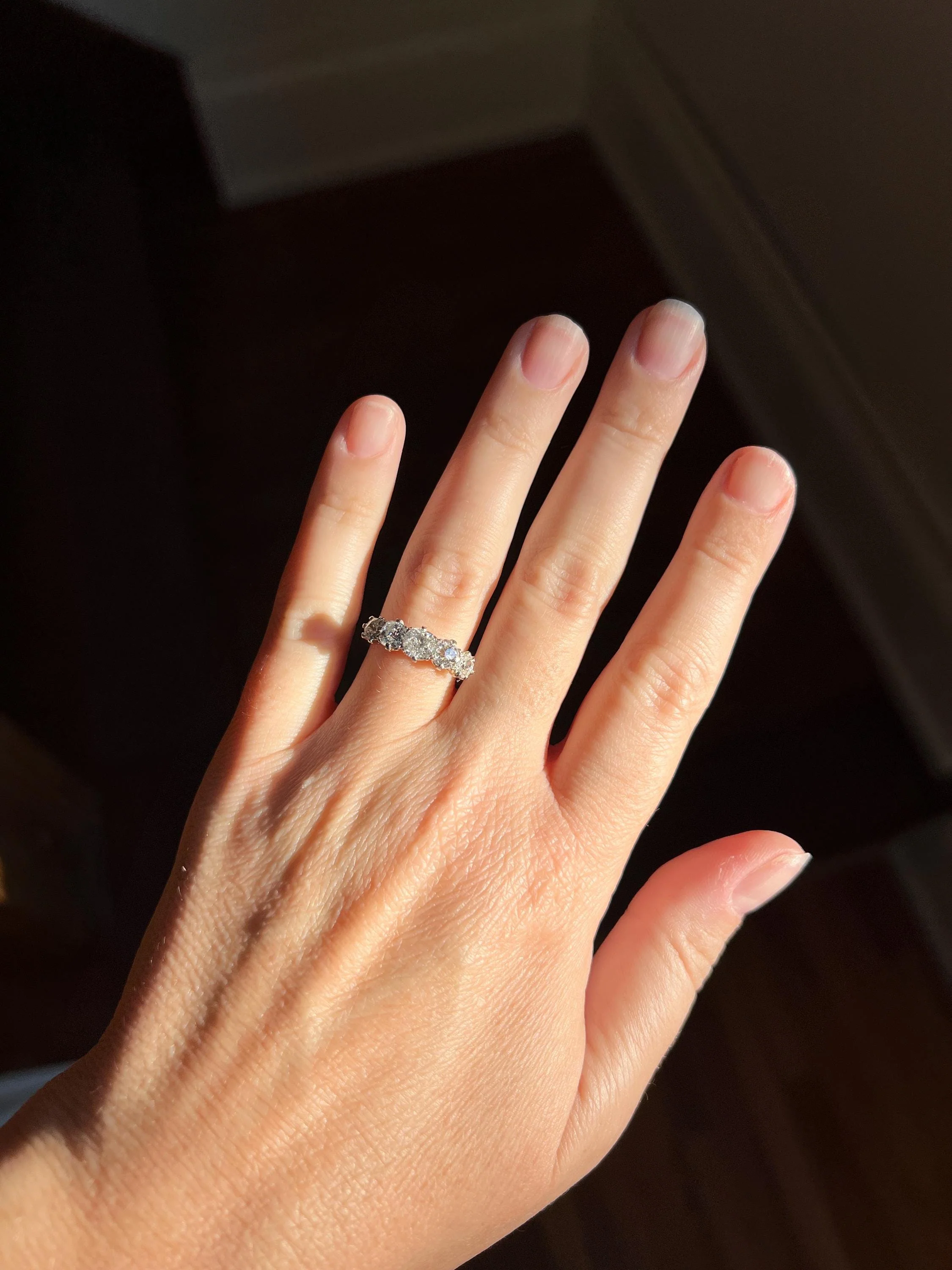 Chunky Antique 1.6 Carat Old Mine Cut DIAMOND 5 Five Stone Band Ring 14k White Gold - Image 7