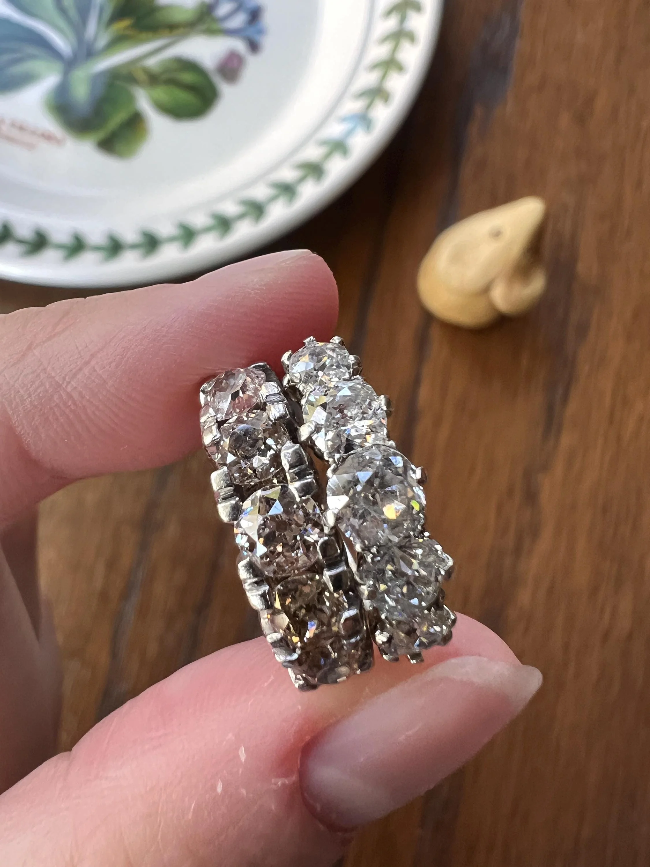 Chunky Antique 1.6 Carat Old Mine Cut DIAMOND 5 Five Stone Band Ring 14k White Gold - Image 9