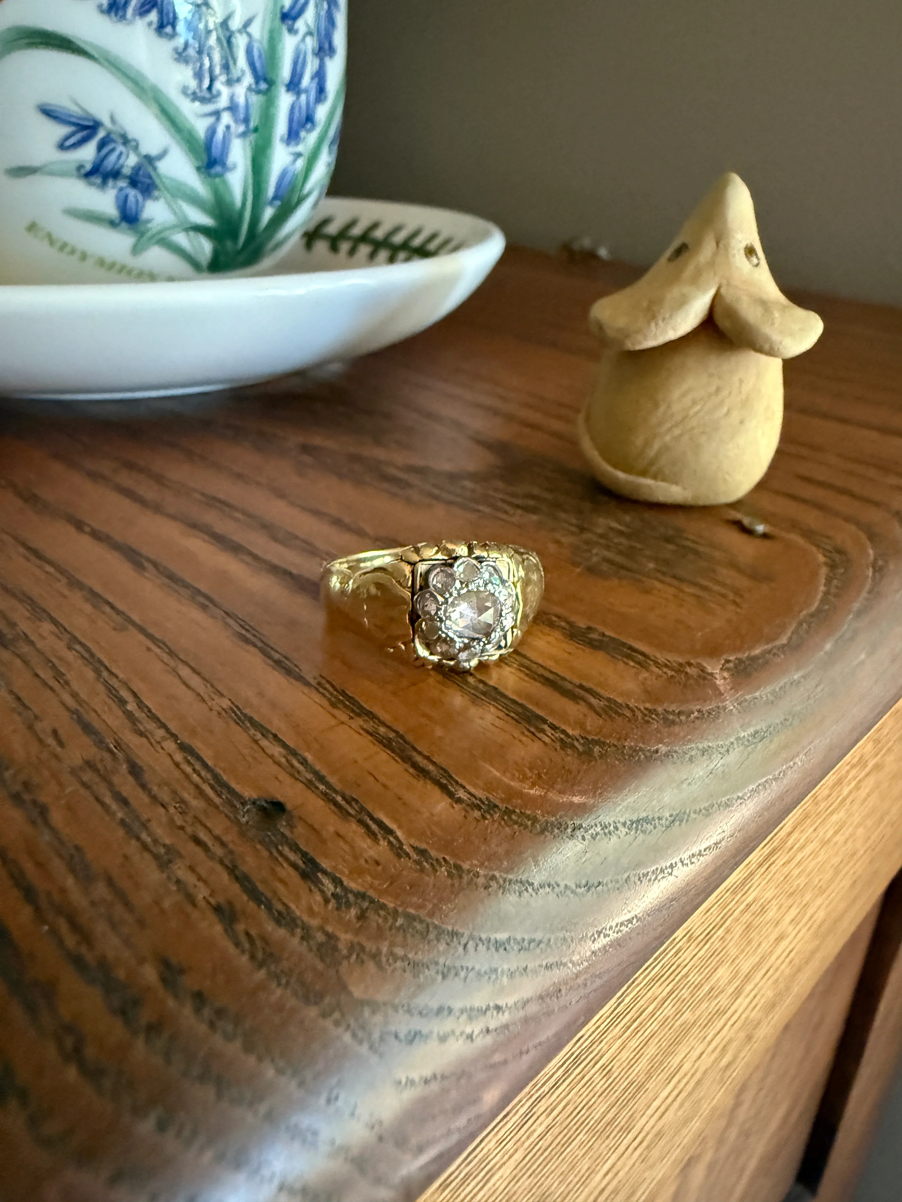 Chunky ANTIQUE Rose Cut Diamond Daisy Cluster Wide Band Heavy 18k Gold Gypsy Georgian Victorian Signet Man or Unisex Face Up 1 Carat Pink - Image 13