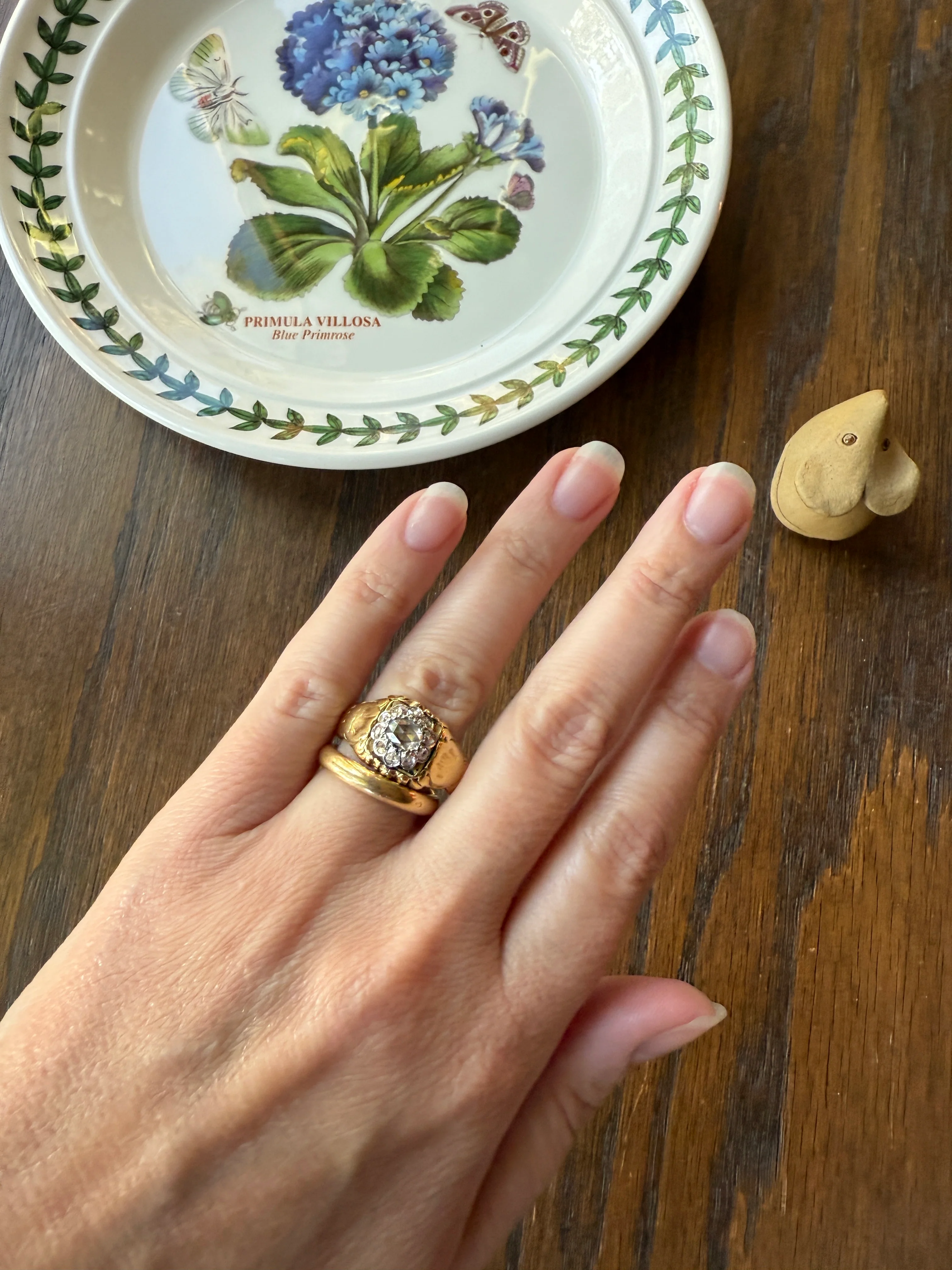 Chunky ANTIQUE Rose Cut Diamond Daisy Cluster Wide Band Heavy 18k Gold Gypsy Georgian Victorian Signet Man or Unisex Face Up 1 Carat Pink - Image 19