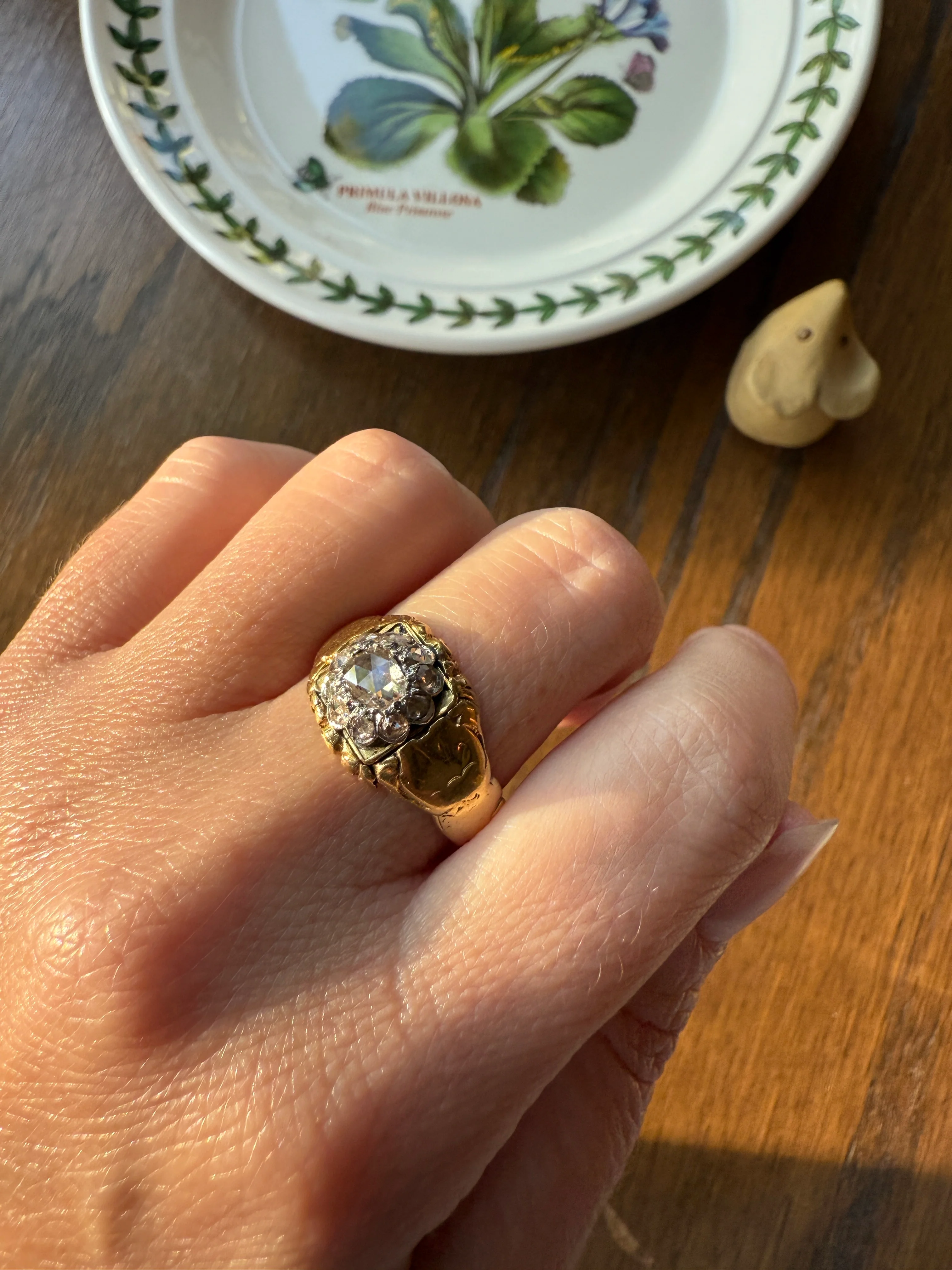 Chunky ANTIQUE Rose Cut Diamond Daisy Cluster Wide Band Heavy 18k Gold Gypsy Georgian Victorian Signet Man or Unisex Face Up 1 Carat Pink - Image 20
