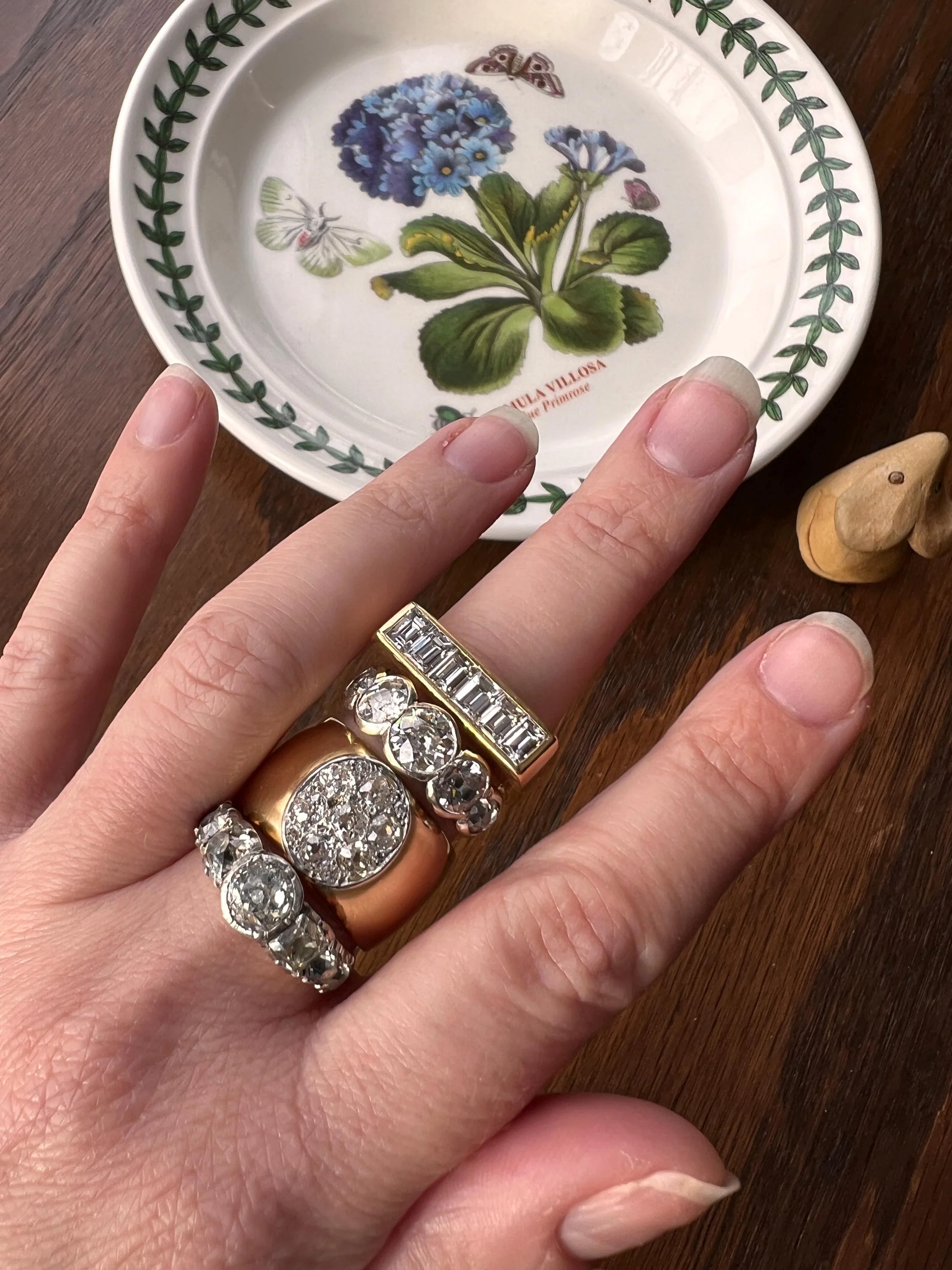 Chunky Three Carat Peruzzi Old Mine Cut DIAMOND Antique Domed Seven Stone HALF HOOP 18k Gold Ring Georgian Band - Image 10